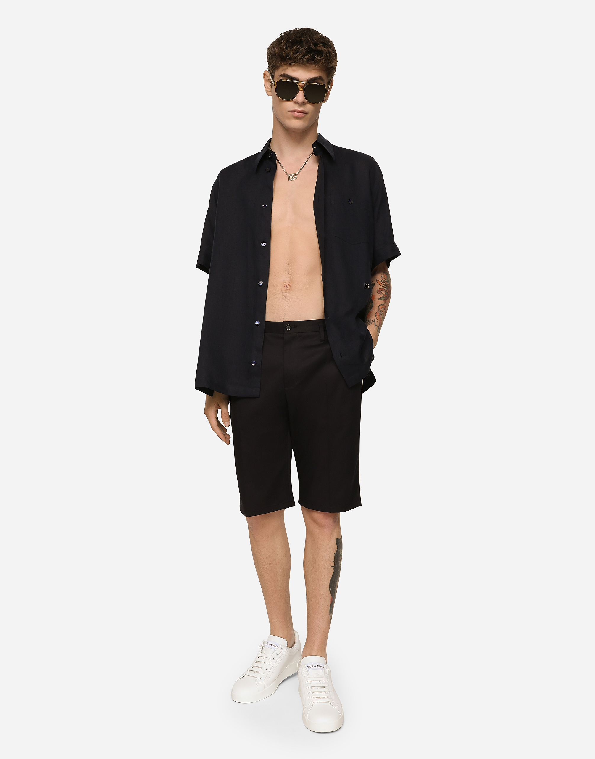 DOLCE & GABBANA STRETCH COTTON SHORTS WITH DG HARDWARE