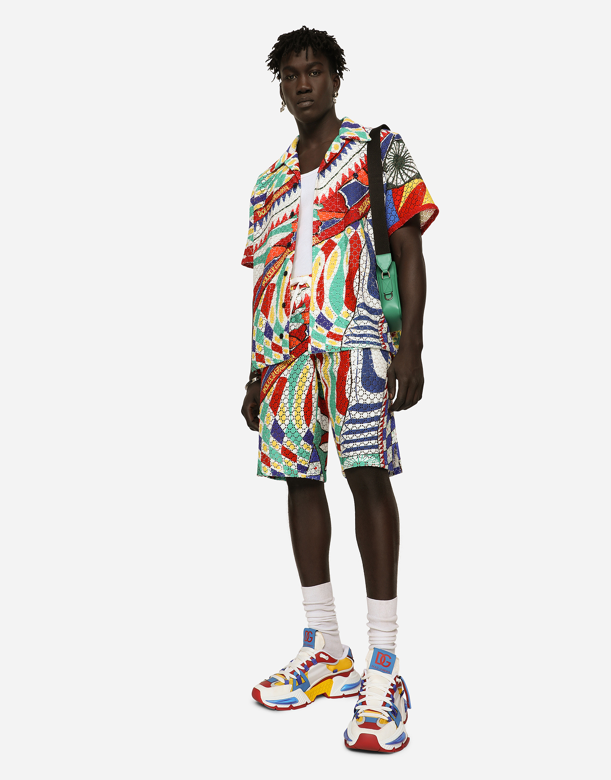 DOLCE & GABBANA CARRETTO-PRINT CROCHET HAWAIIAN SHIRT