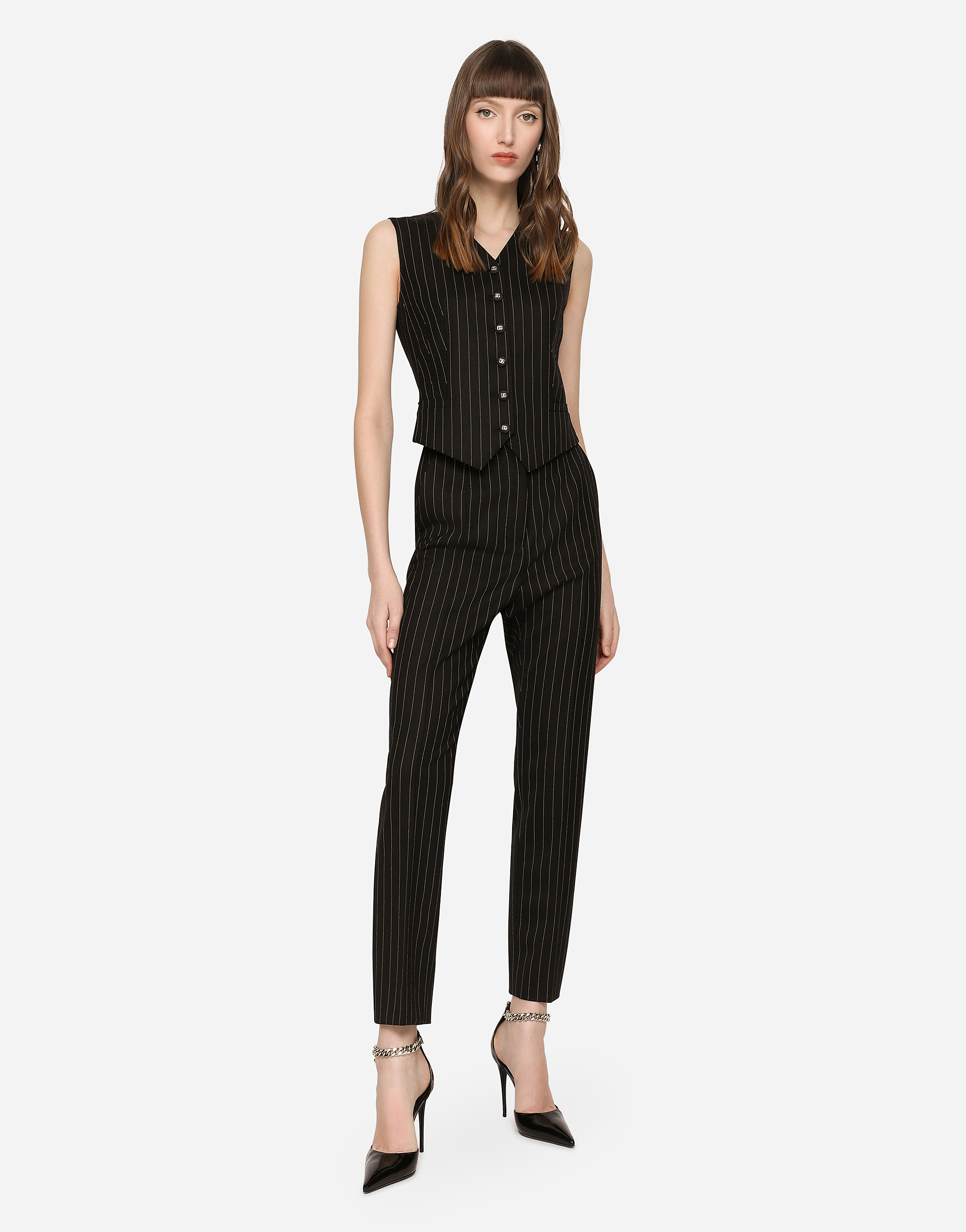Shop Dolce & Gabbana High-waisted Pinstripe Twill Pants In Multicolor