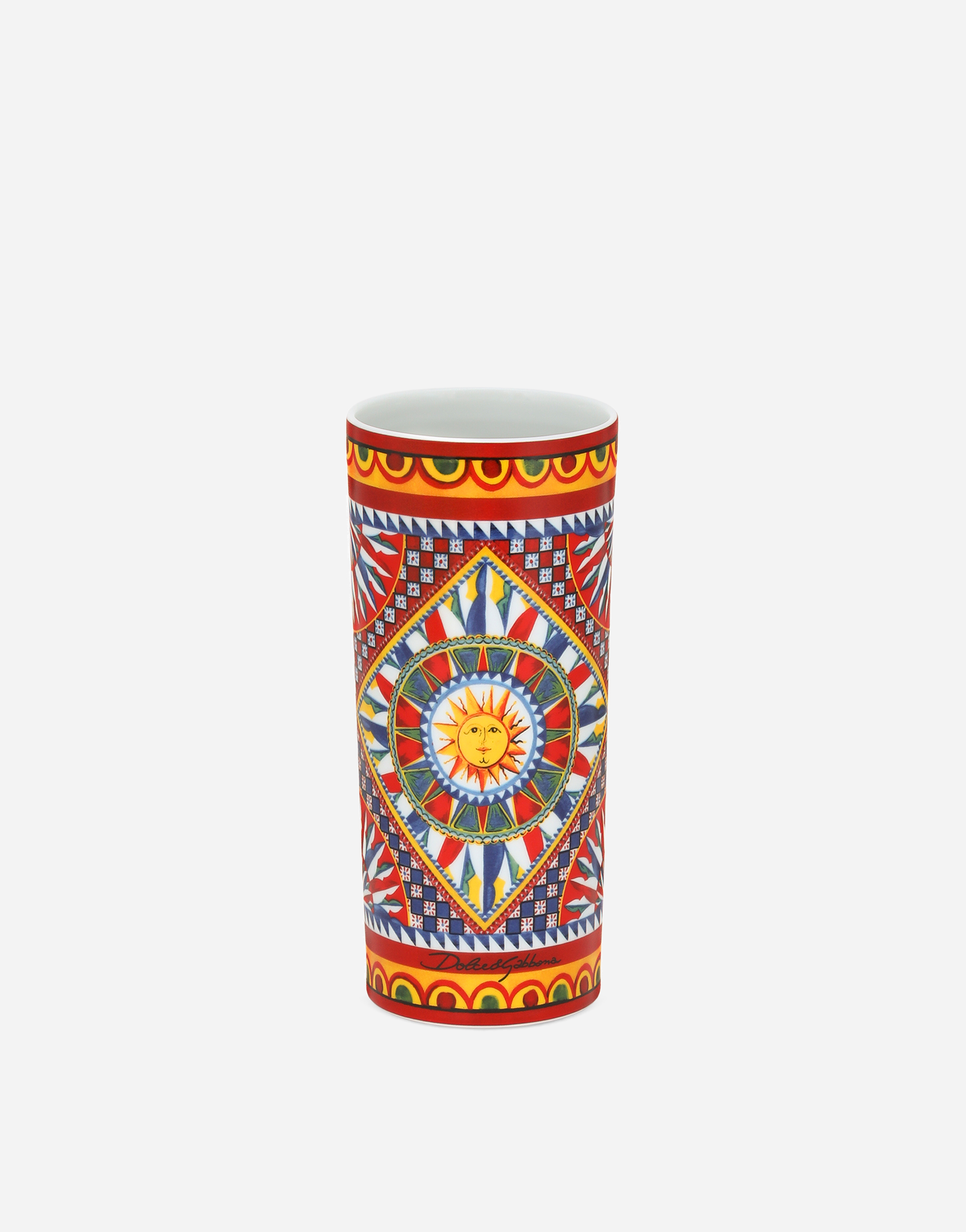 Dolce & Gabbana Cylindrical Porcelain Vase In Multi
