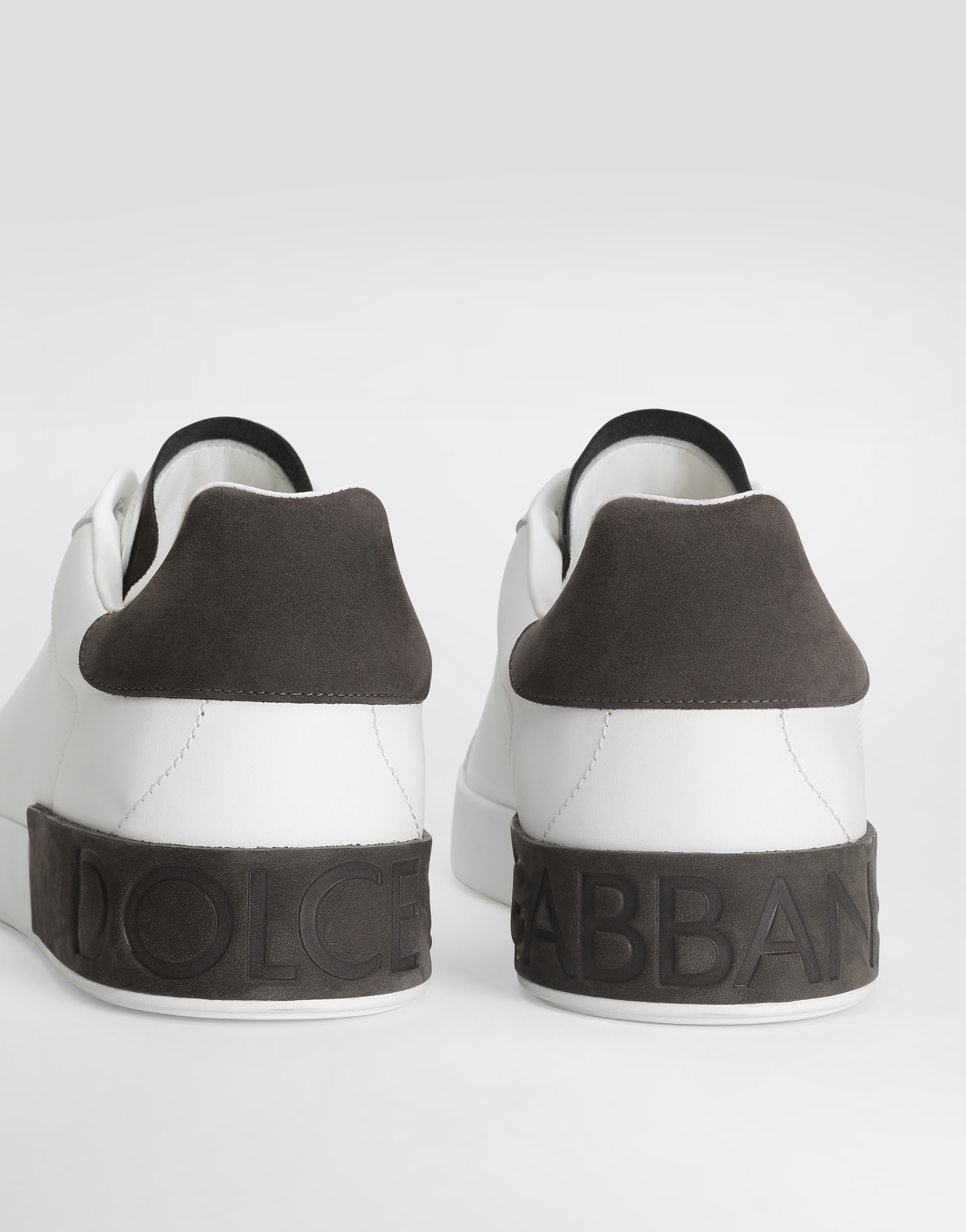 Dolce & Gabbana Men 'portofino' White Low Top Sneakers With Logo Lettering On The Rear In Leather Ma In White