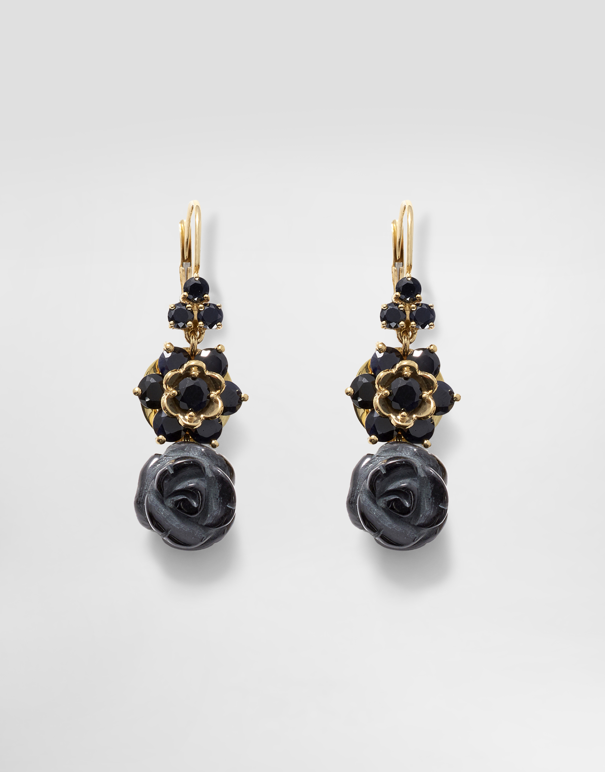 Dolce & Gabbana Sicily Earrings 18-carat Yellow Gold, Black Sapphires And Black Jade In Black