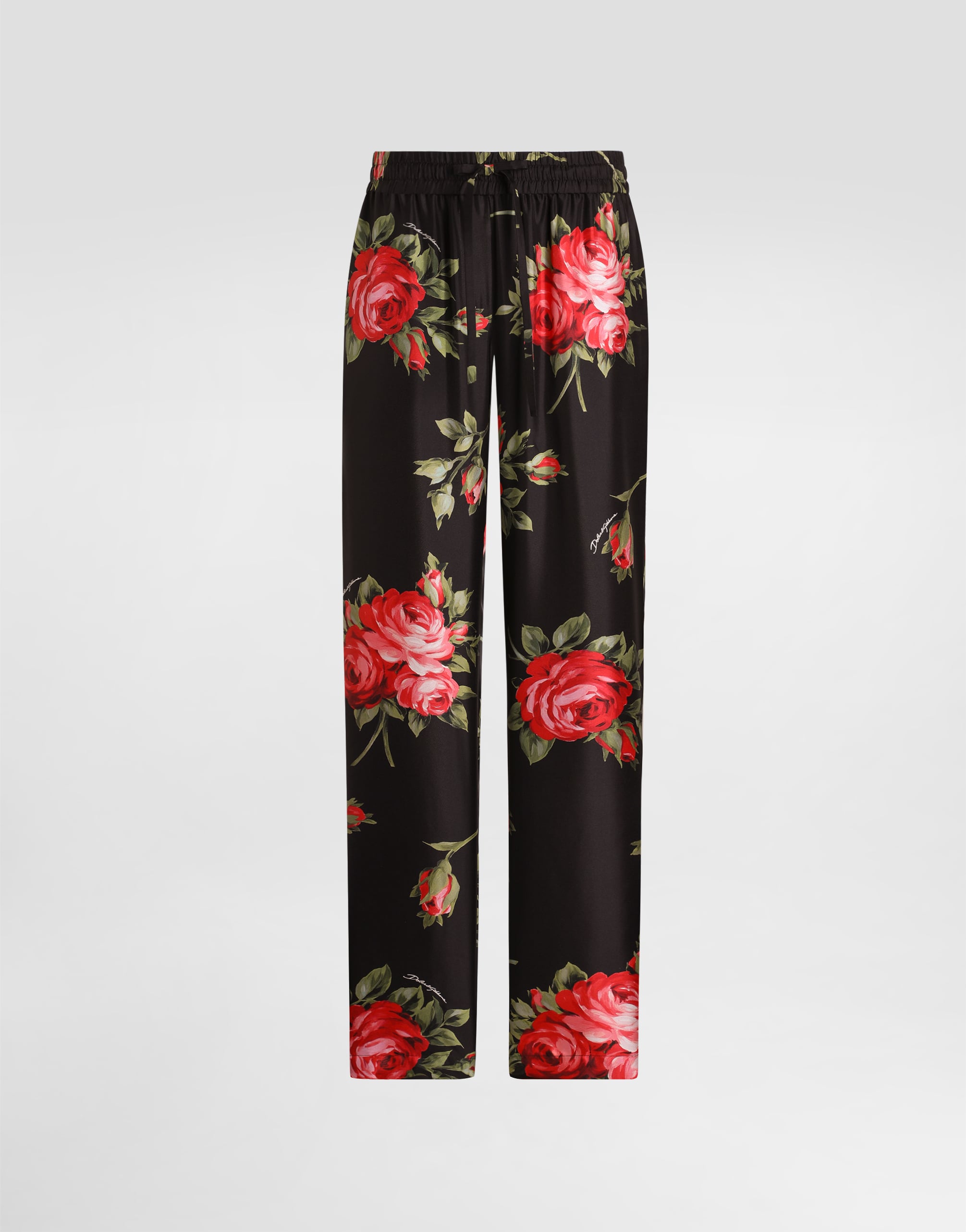 Rose bouquet-print vanity twill trousers in Multicolor for Women