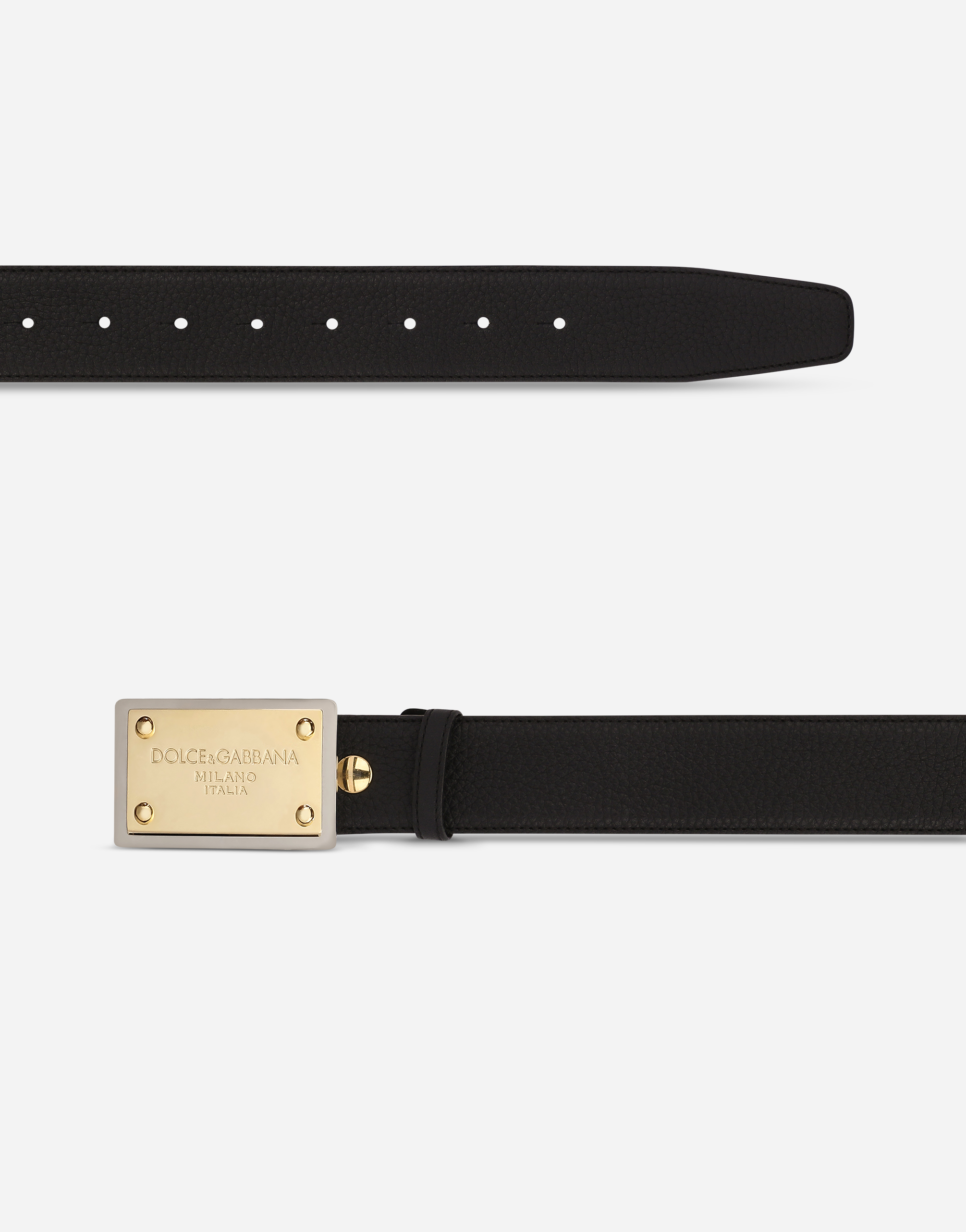 Dolce & Gabbana Lux Leather Belt With Branded Buckle In Black