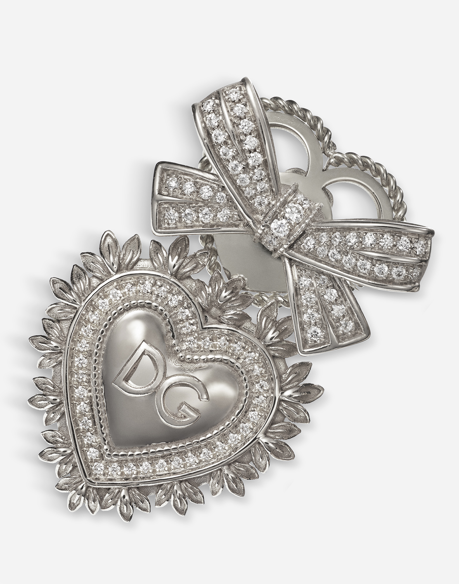 Dolce & Gabbana 18kt White Gold Devotion Diamond Sacred Heart Earrings In White Gold