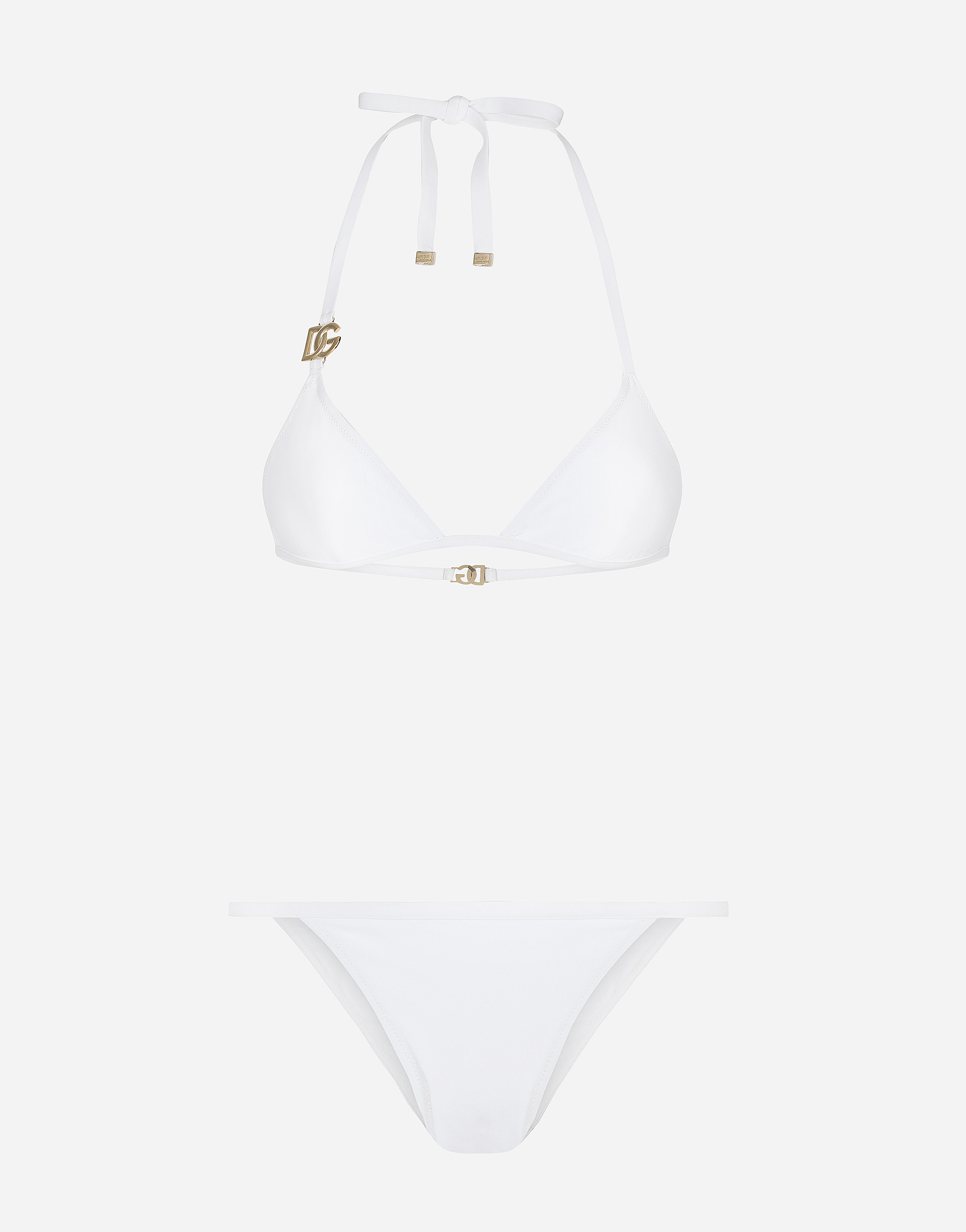 Dolce & Gabbana Triangle Bikini With Dg Logo In White