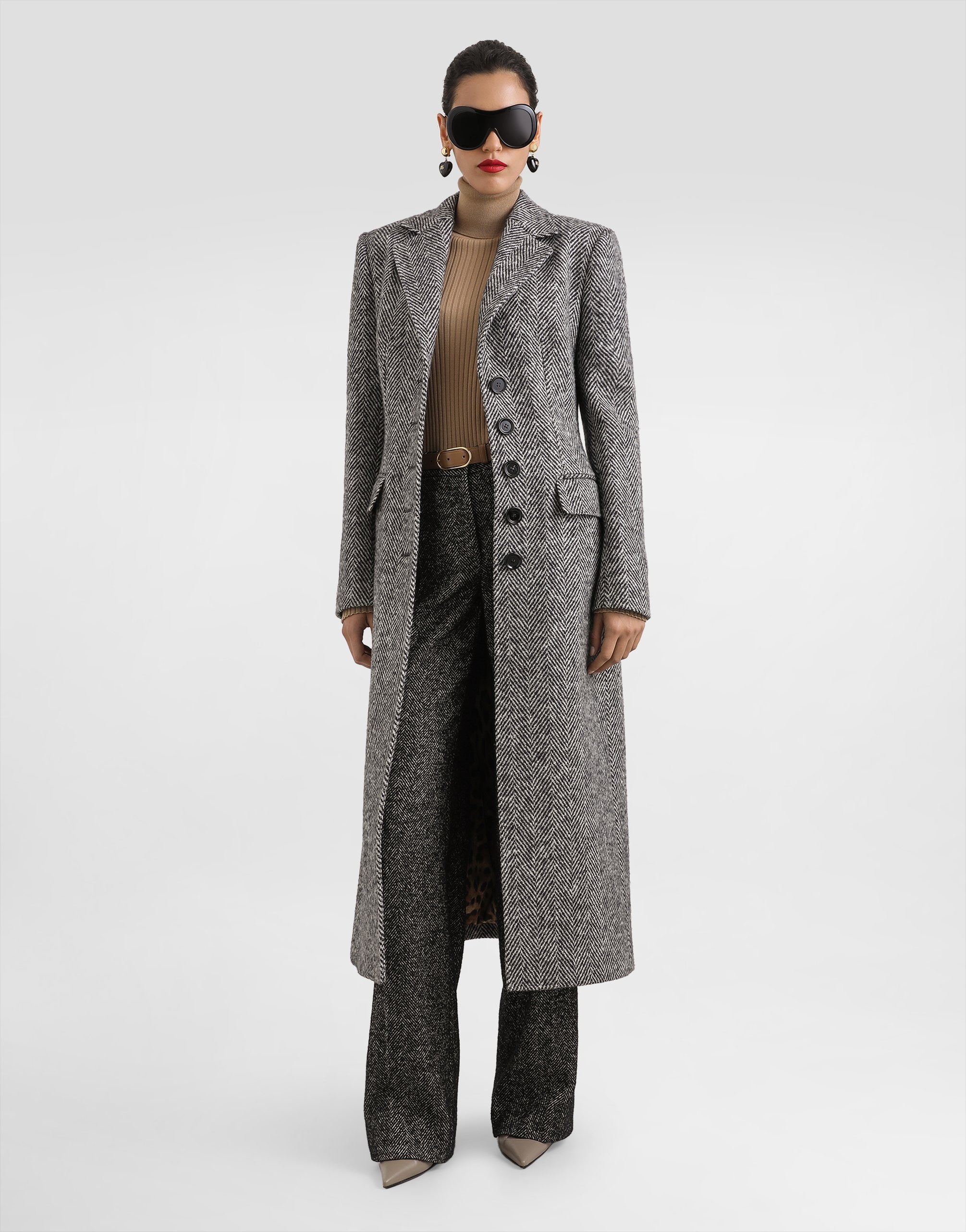 Dolce & Gabbana Single-breasted Coat In Wool Chevron In Multi