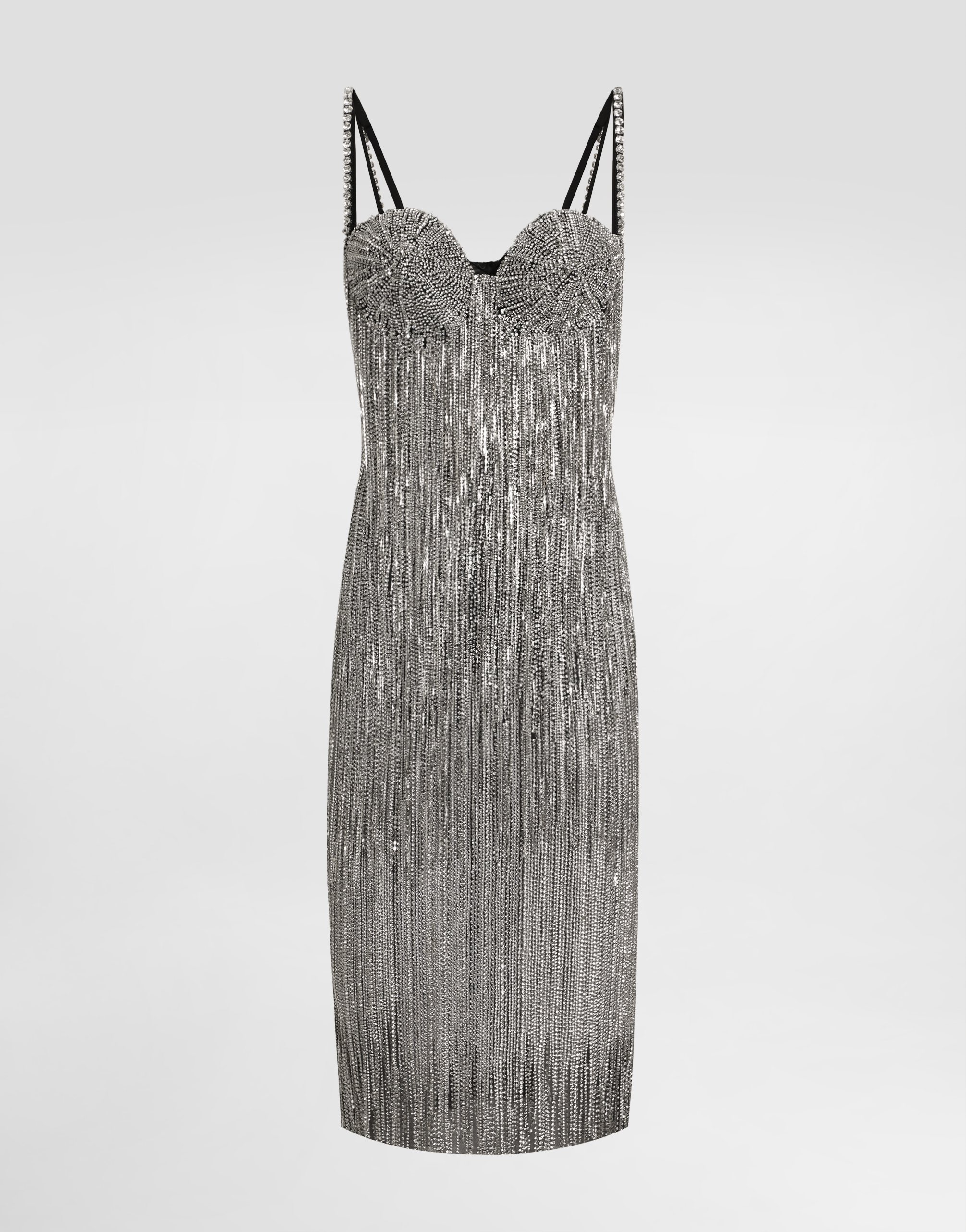 Dolce & Gabbana Marquisette Calf-length Dress With Sequined Fringing - Woman Dresses Multi-colored