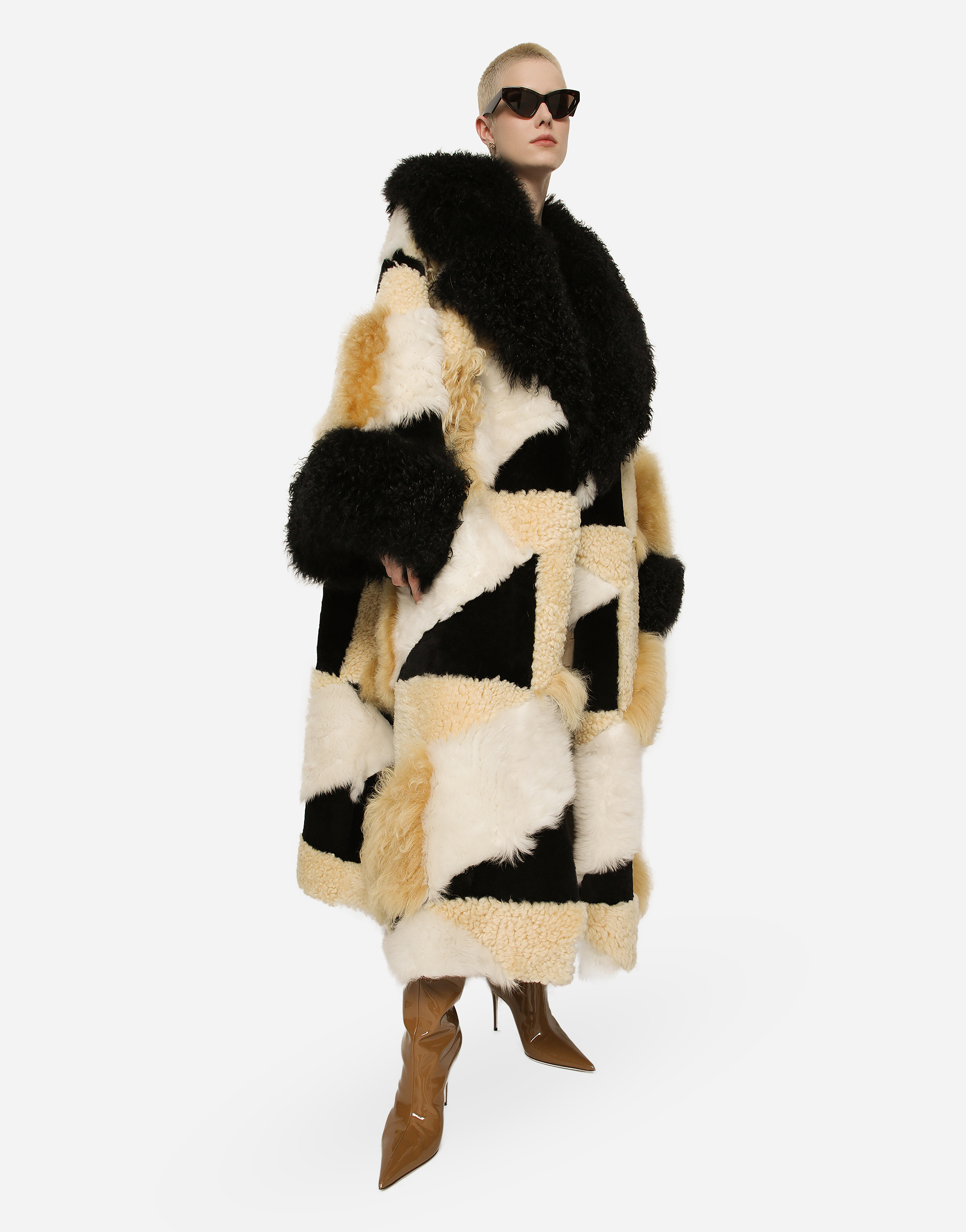 Dolce & Gabbana Patchwork-design Faux-fur Maxi Coat In Multicolor