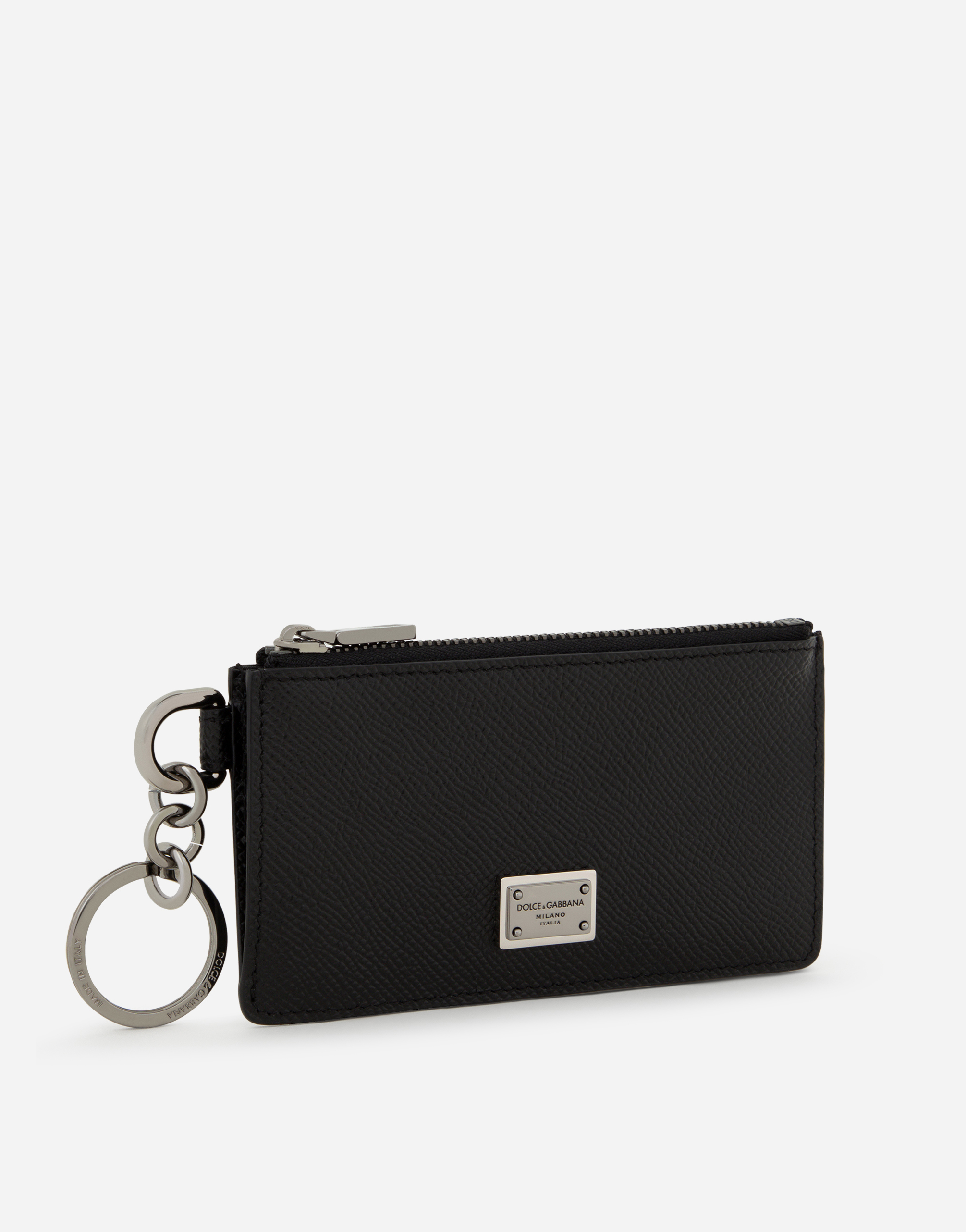Shop Dolce & Gabbana Calfskin Card Holder With Ring And Logo Tag In Black