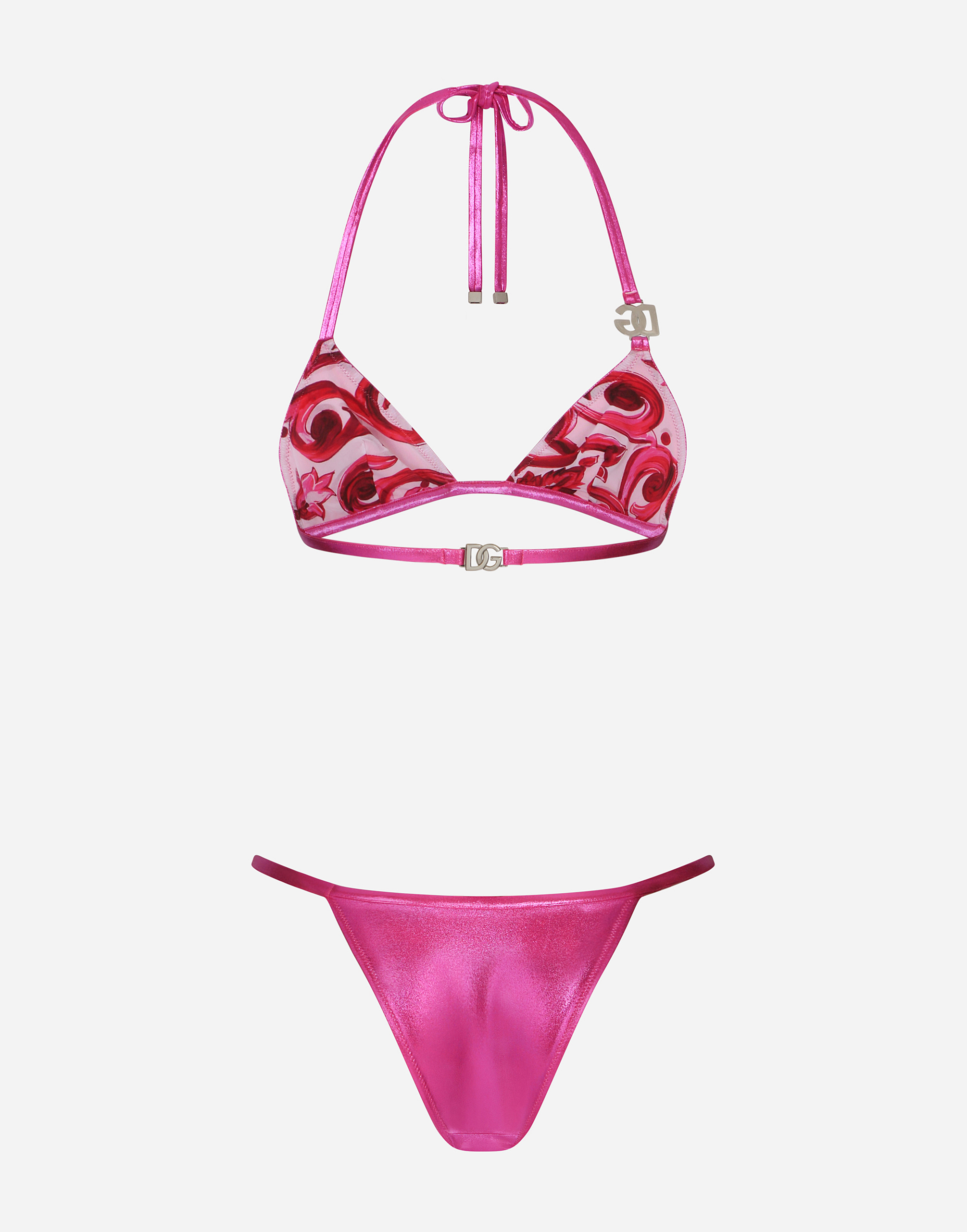 DOLCE & GABBANA LAMINATED TRIANGLE BIKINI TOP WITH DG LOGO