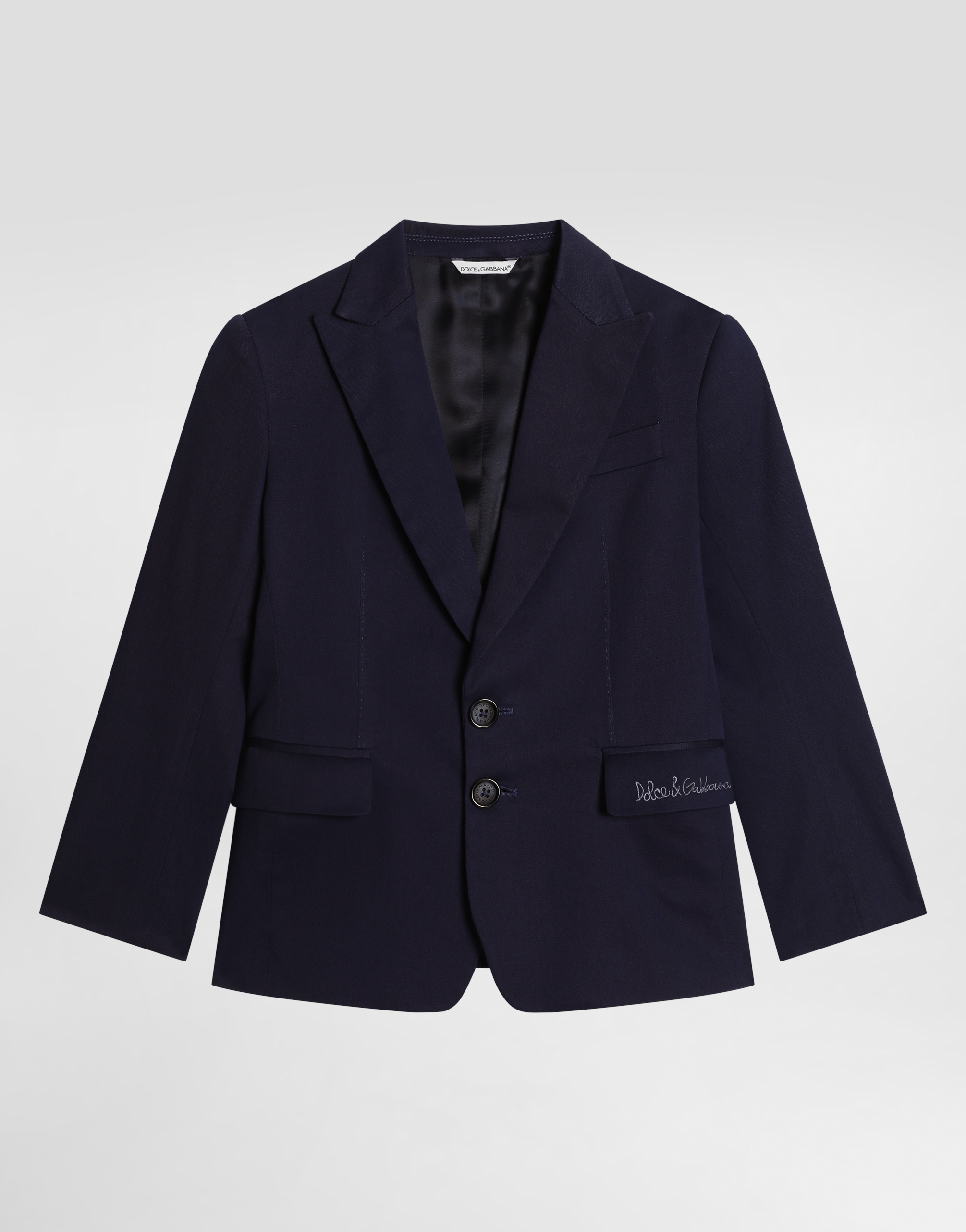 Dolce & Gabbana Single-breasted Stretch Cotton Jacket With Logo - Man Suits Blue 12+ Years