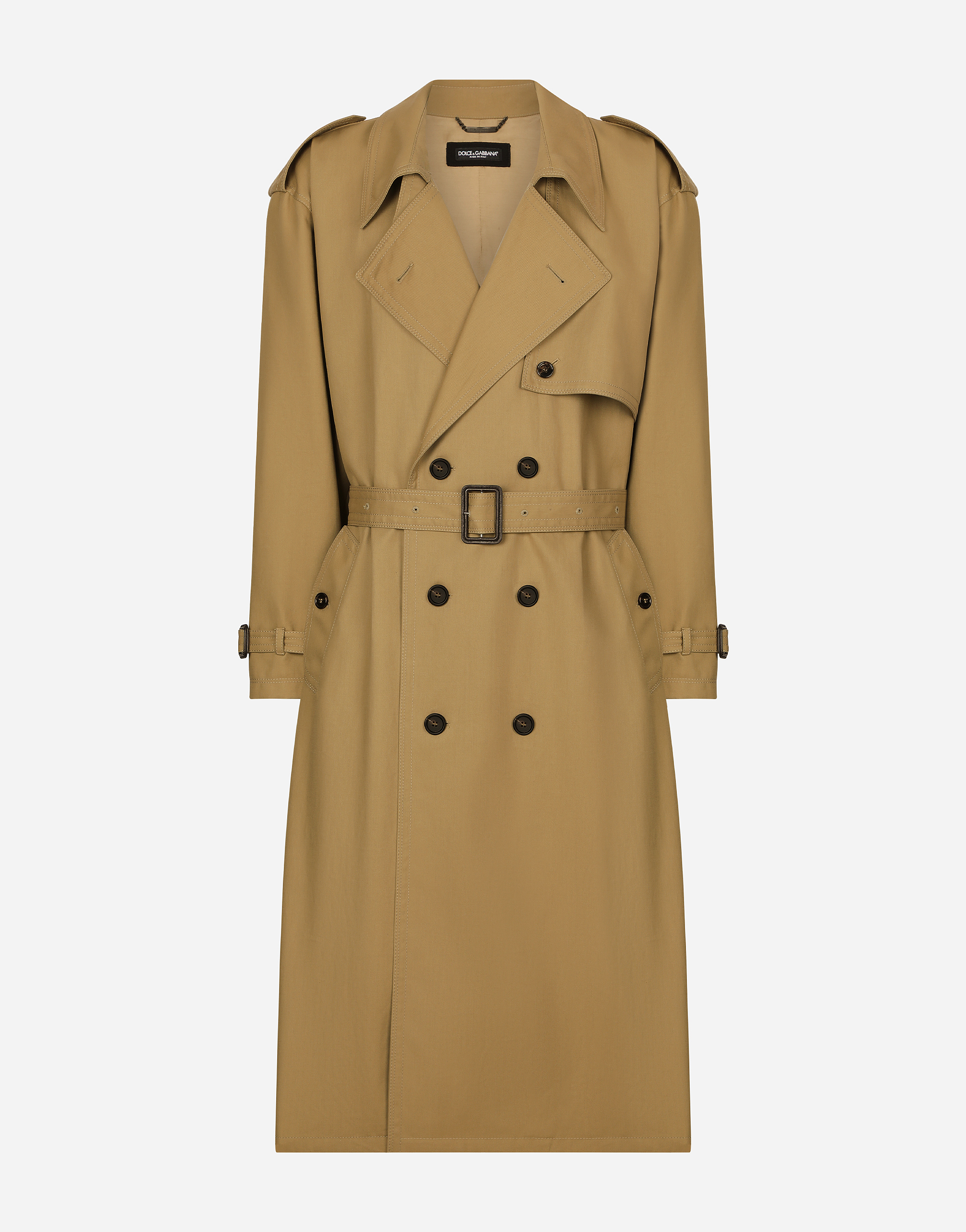 Dolce & Gabbana Double-breasted Cotton Trench Coat - Man Coats And Jackets Beige