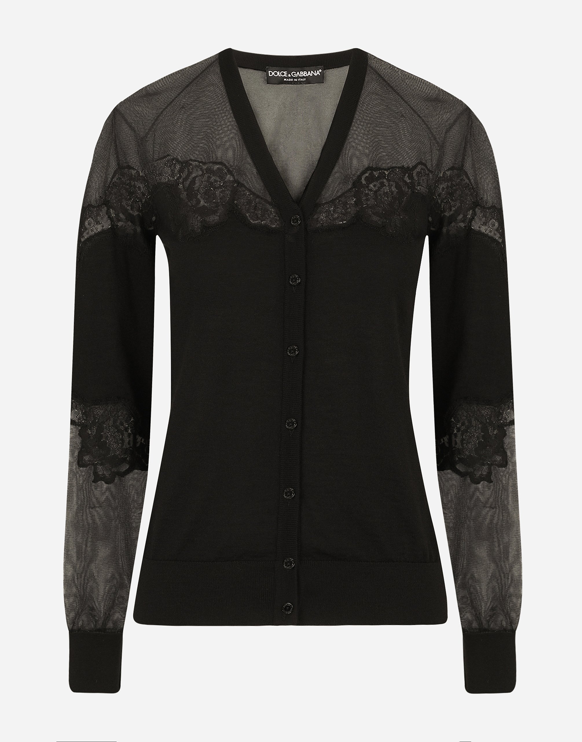 Dolce & Gabbana Cashmere, Tulle And Silk Cardigan With Lace - Woman Sweaters And Cardigans Black