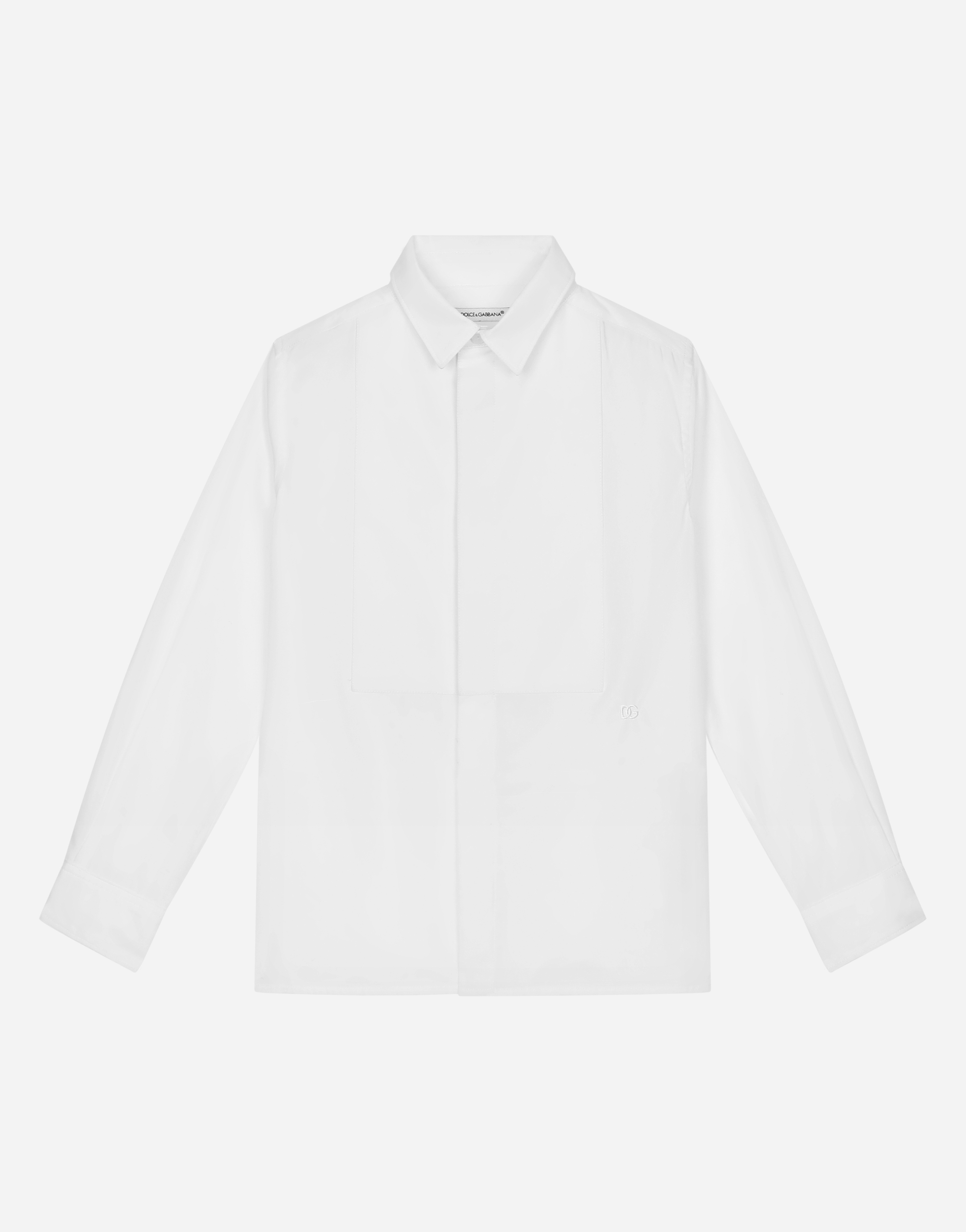 Dolce & Gabbana Poplin Jacquard Tuxedo Shirt With Dg Logo In White