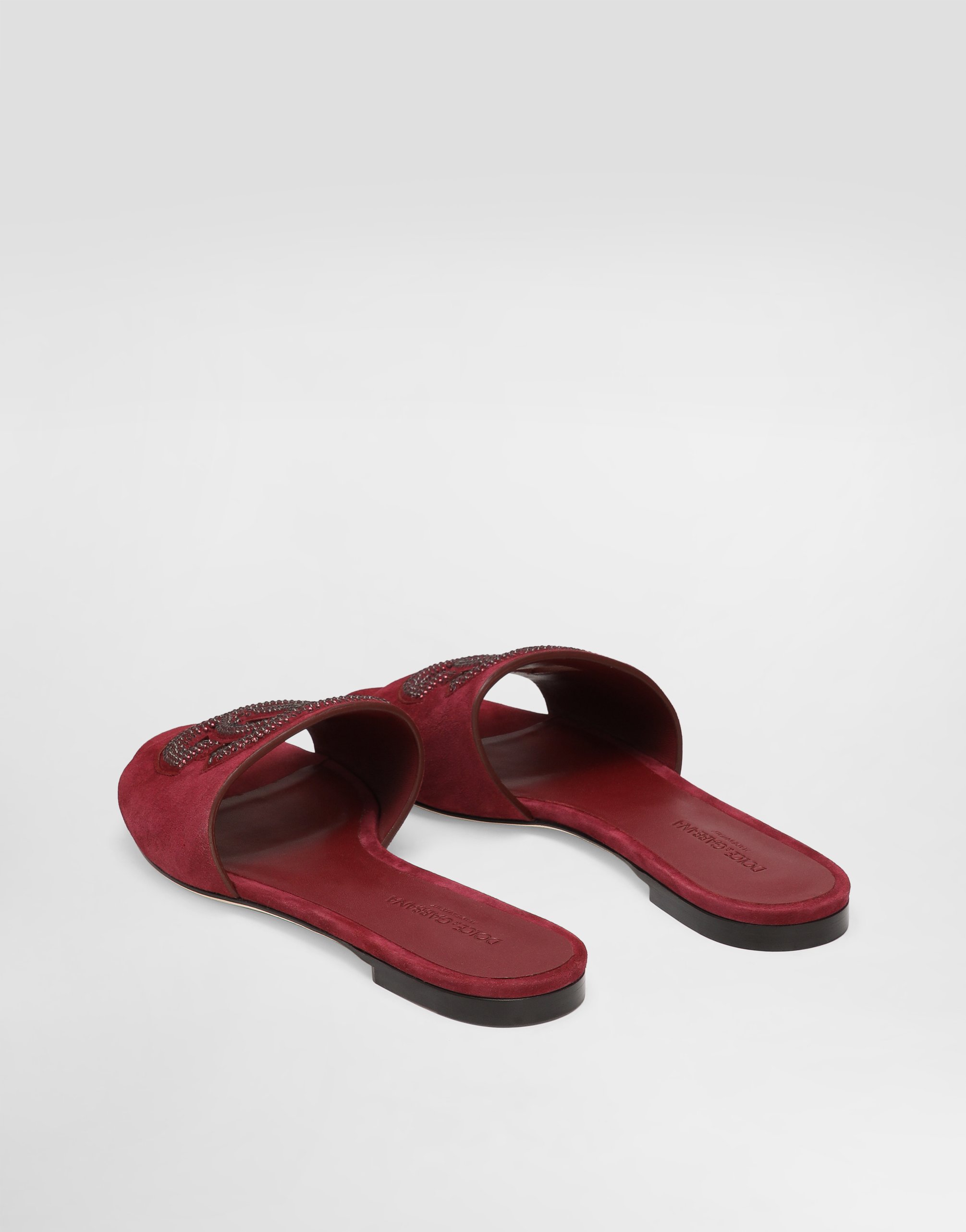 Dolce & Gabbana Suede Slippers With Rhinestones In Red