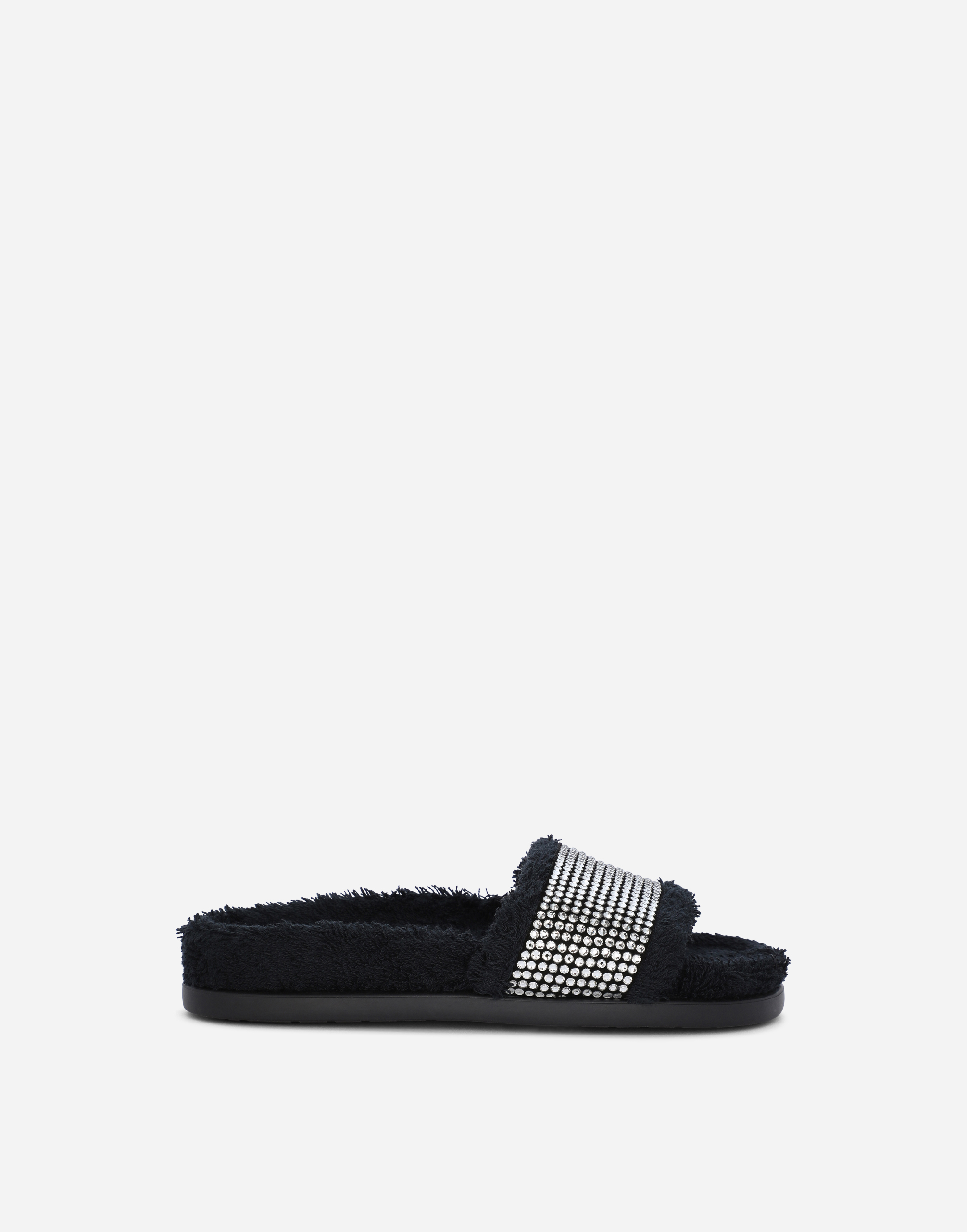 DOLCE & GABBANA TERRYCLOTH SLIDERS WITH FUSIBLE RHINESTONES