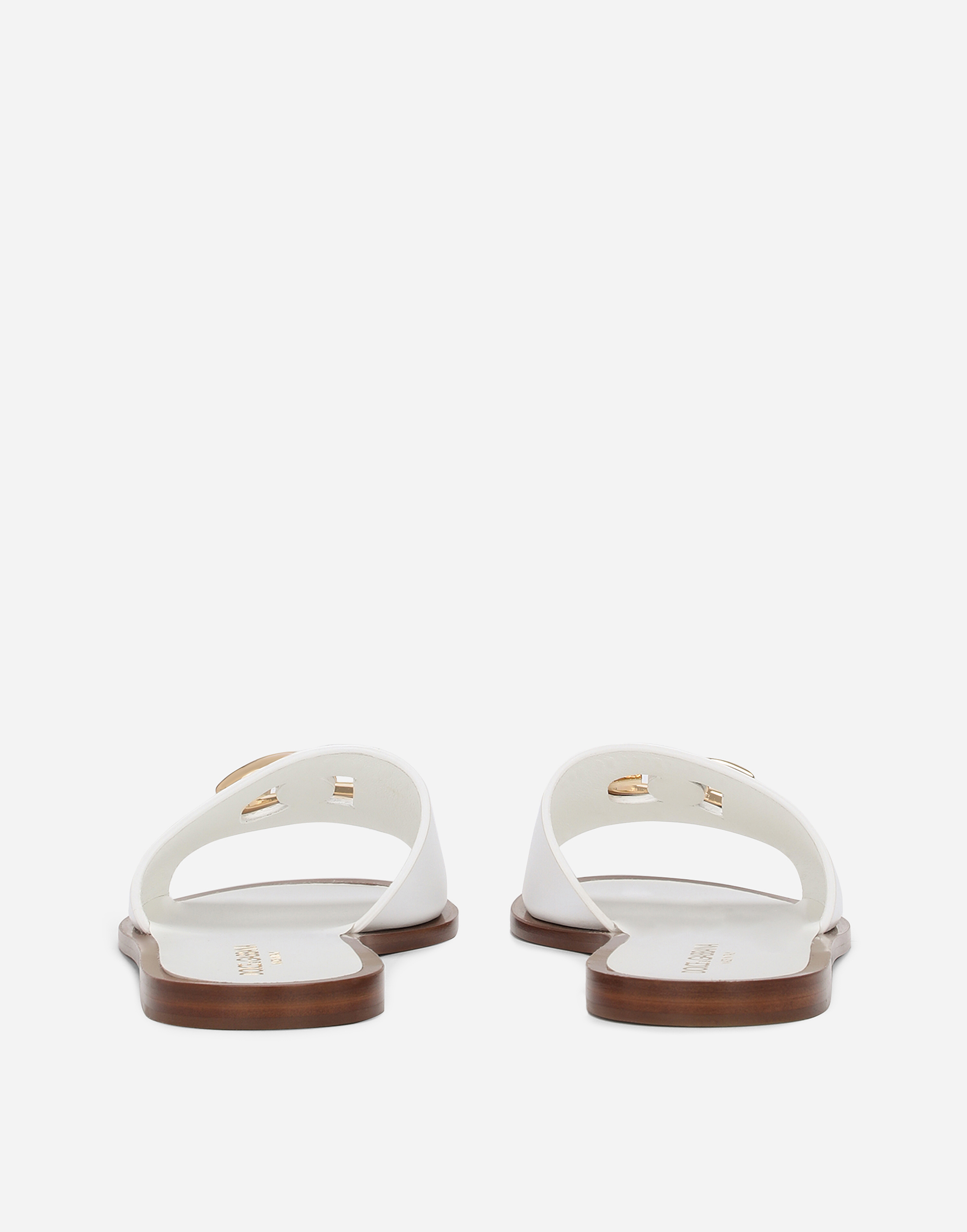 Dolce & Gabbana Dg Medallion Leather Flat Sandals In Bianco Ottico