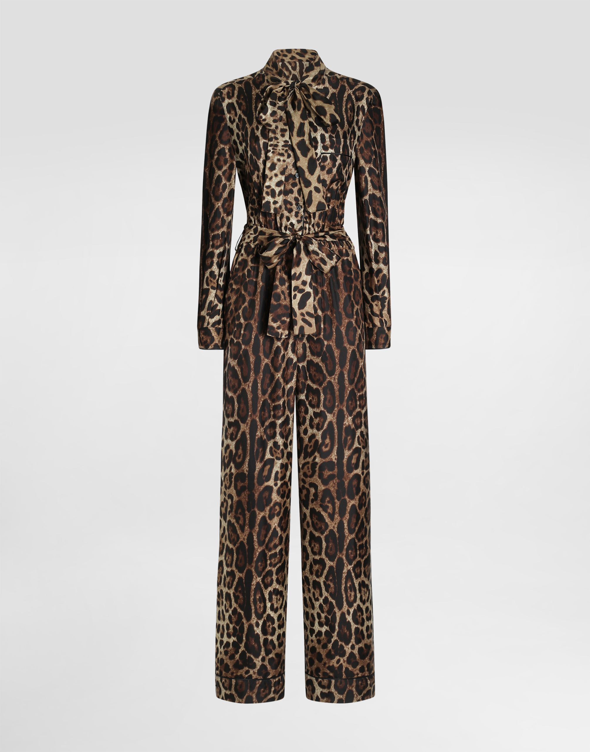 leo-print silk twill jumpsuit