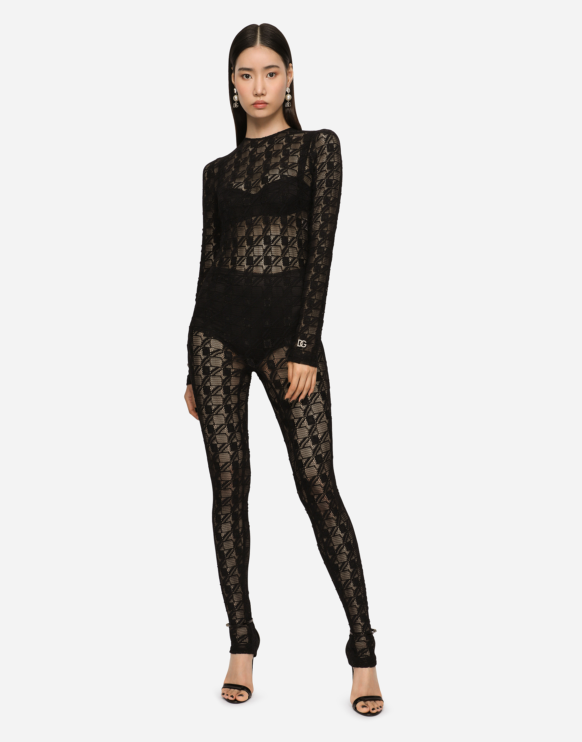 Dolce & Gabbana Jacquard Stretch Lace Jumpsuit In Black