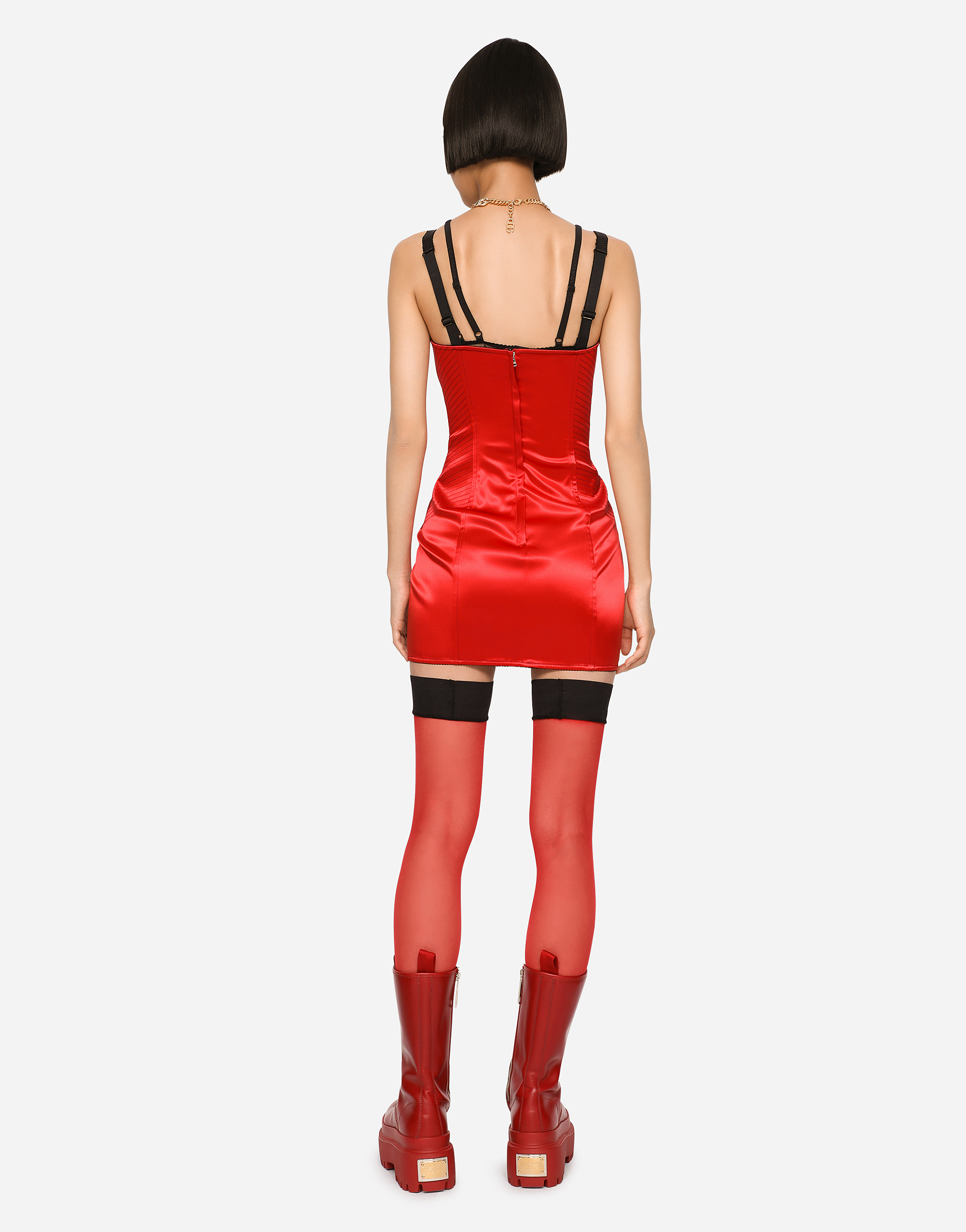 Dolce & Gabbana Short Satin Dress With Lace Details In Red