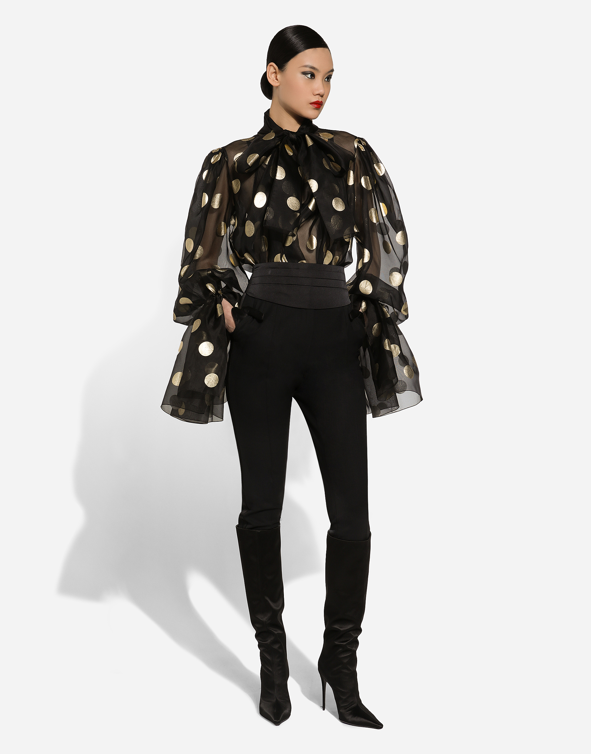 Dolce & Gabbana Silk Organza Lamé Polka Dot Blouse In Print