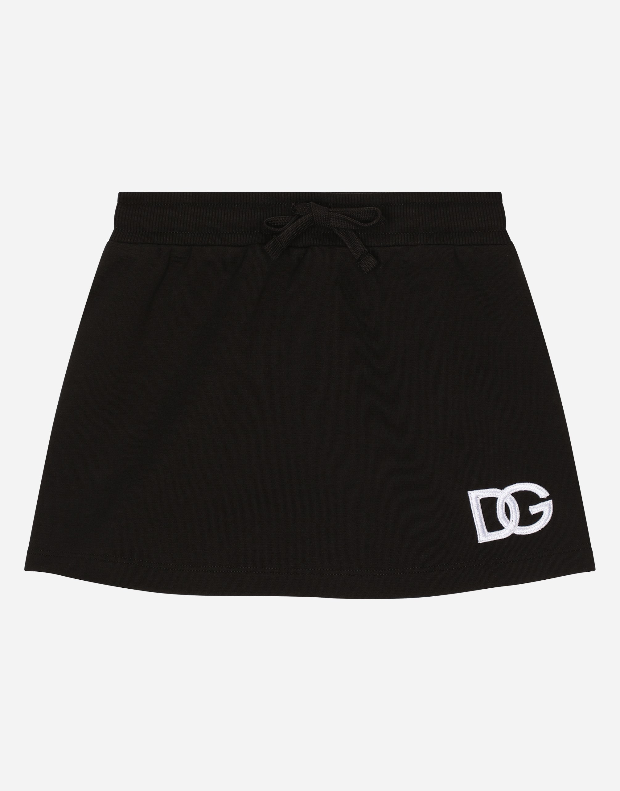 Dolce & Gabbana Kids' Short Jersey Skirt With Dg Logo Patch In Black