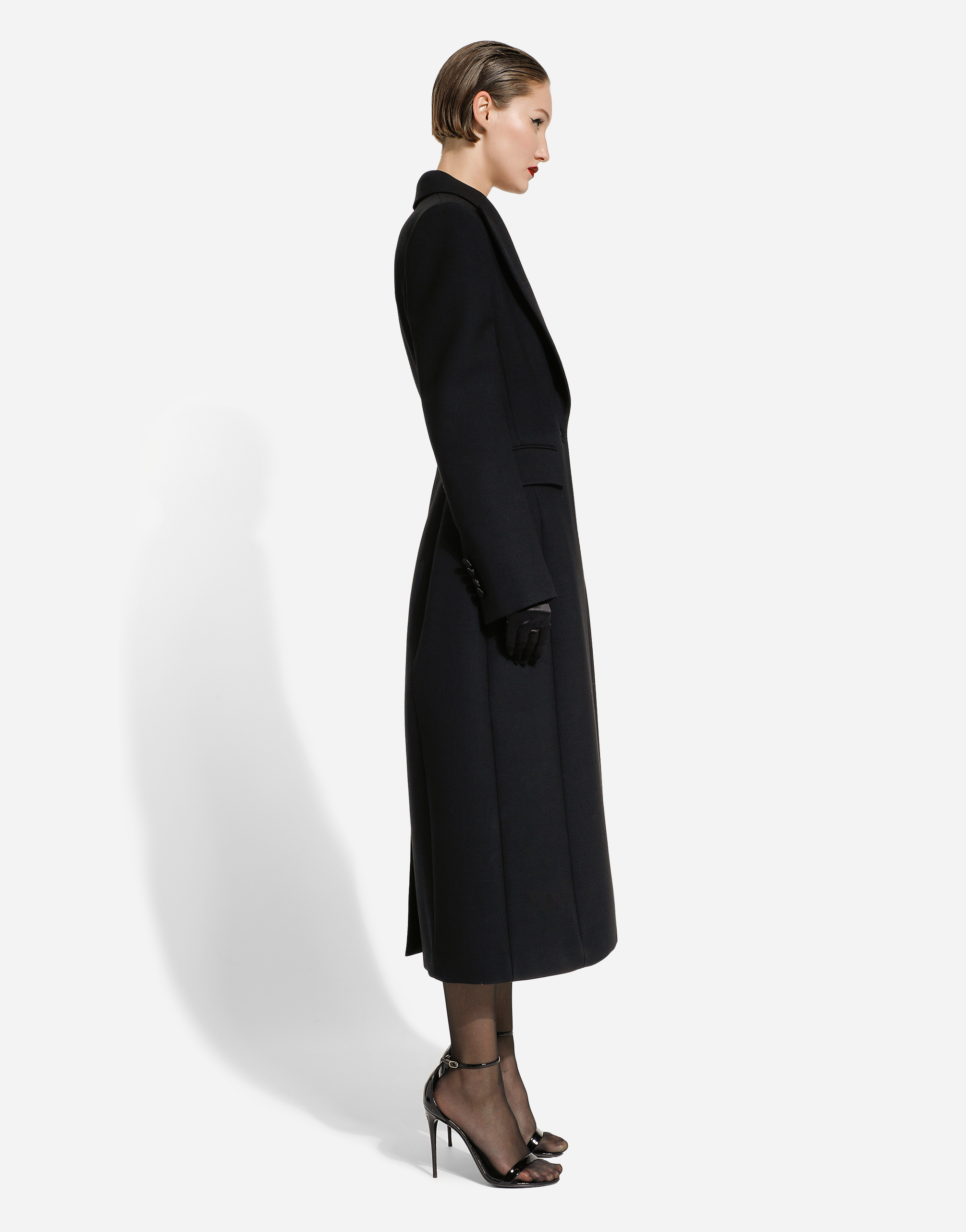 Long single-breasted wool cady coat