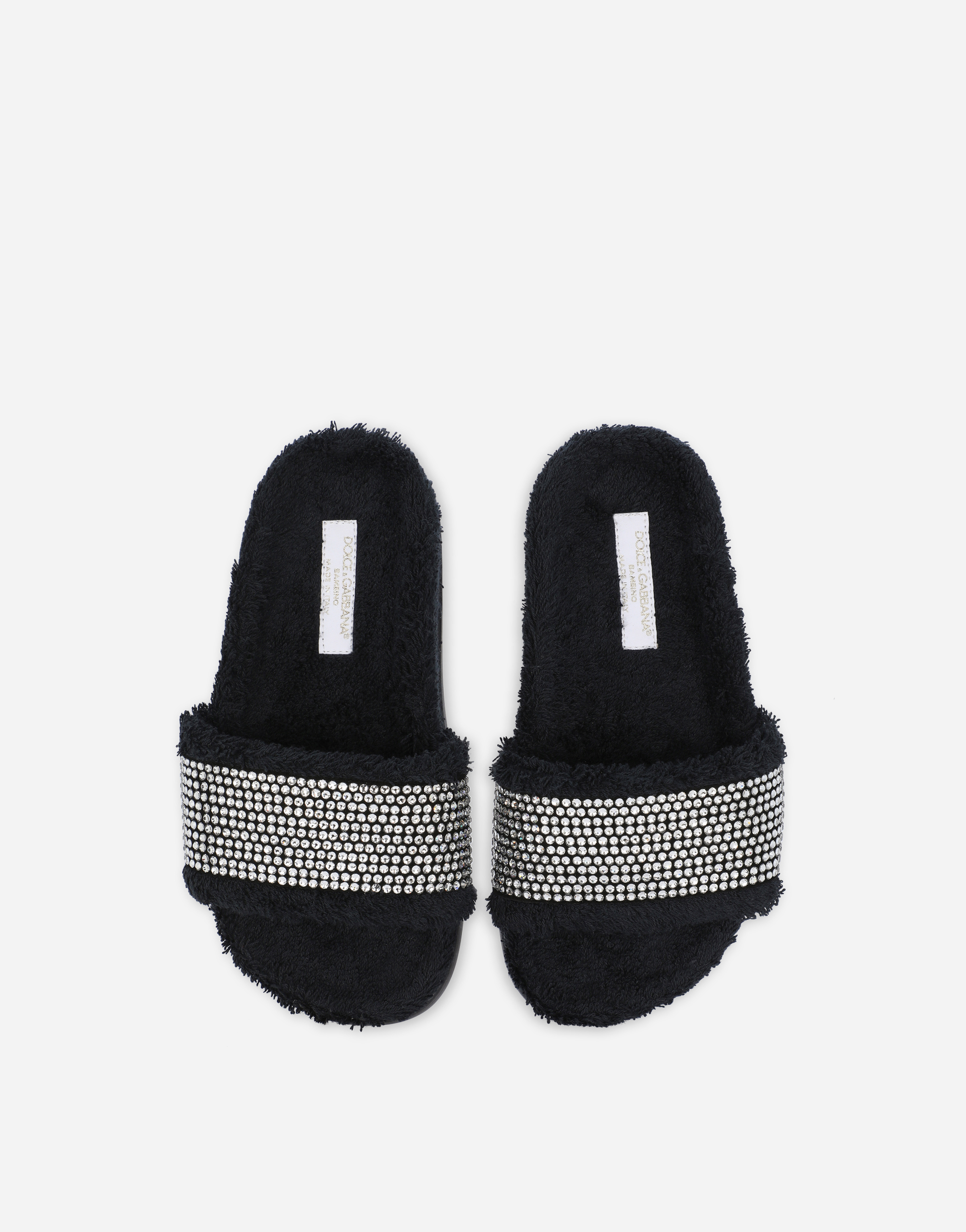 DOLCE & GABBANA TERRYCLOTH SLIDERS WITH FUSIBLE RHINESTONES