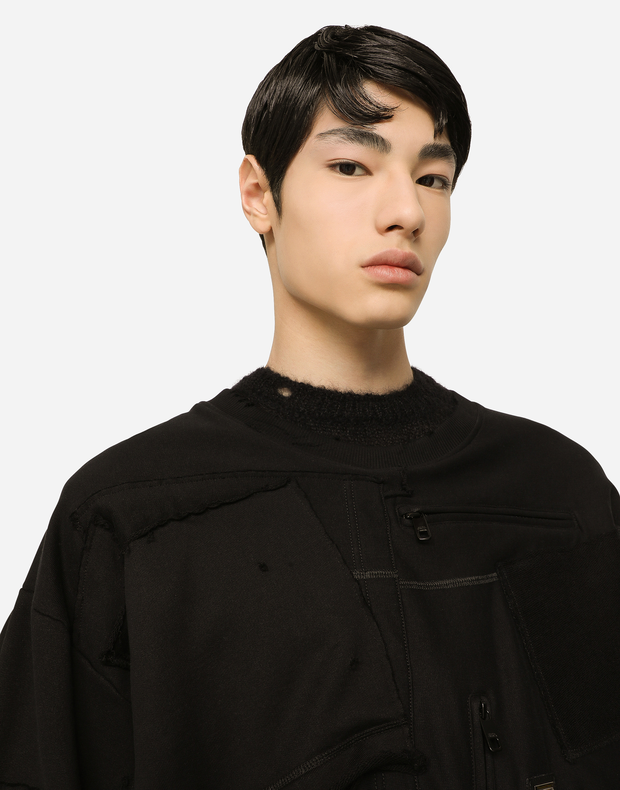 DOLCE & GABBANA PATCHWORK JERSEY SWEATSHIRT WITH LOGO TAG