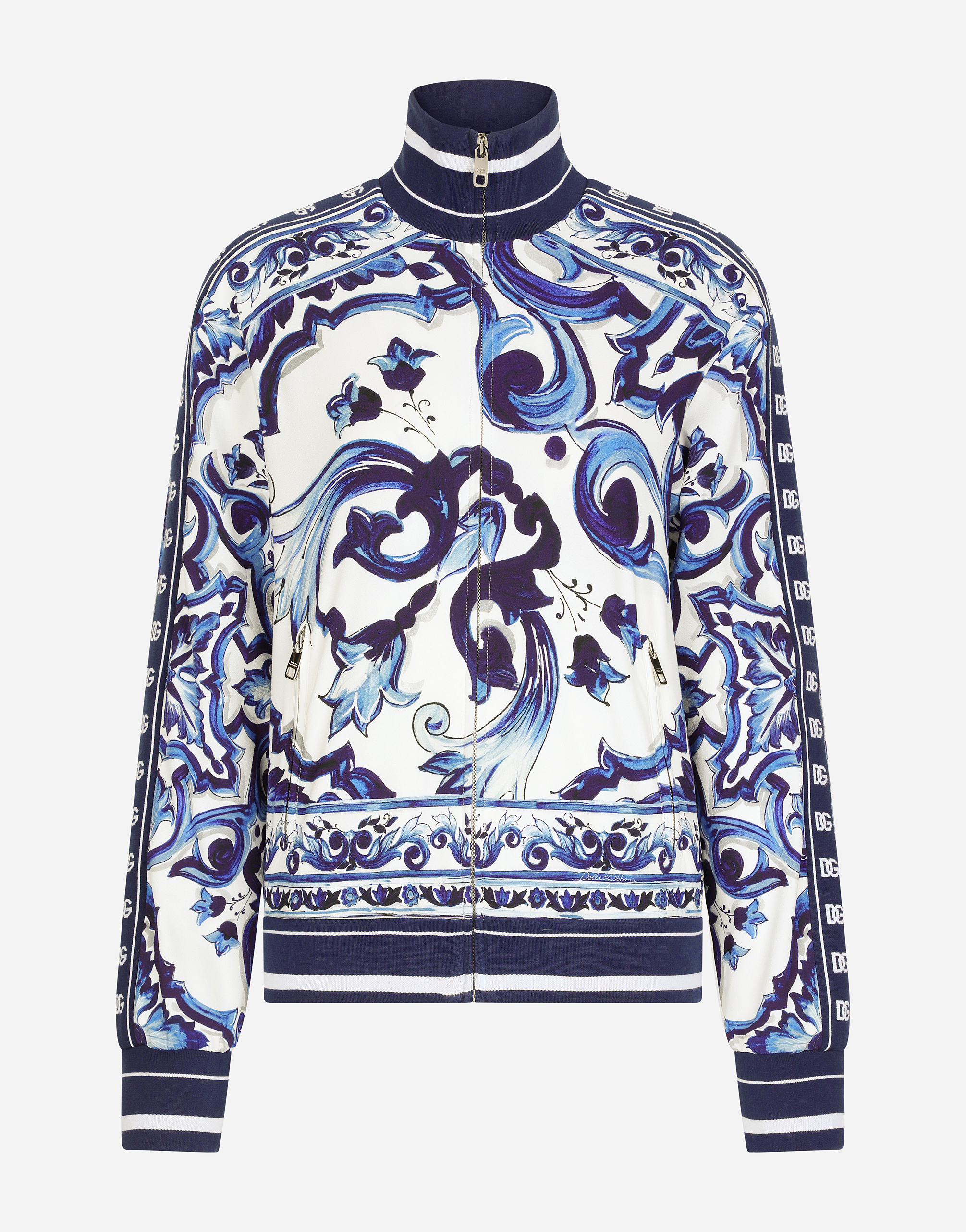 Majolica-print cady sweatshirt with zipper in Multicolor for