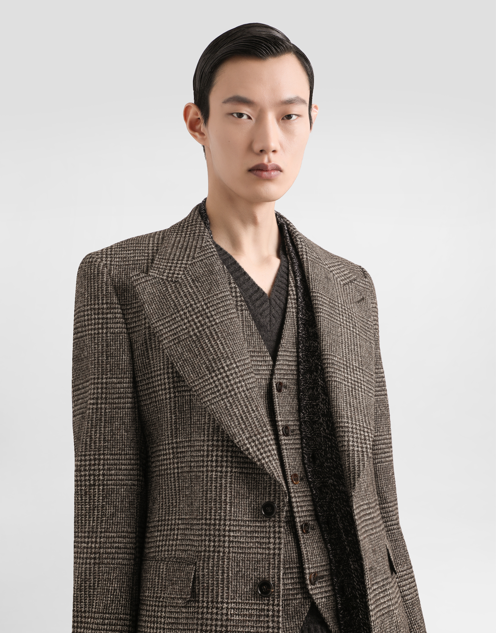 Dolce & Gabbana Glen Plaid Single-breasted Jacket In Brown