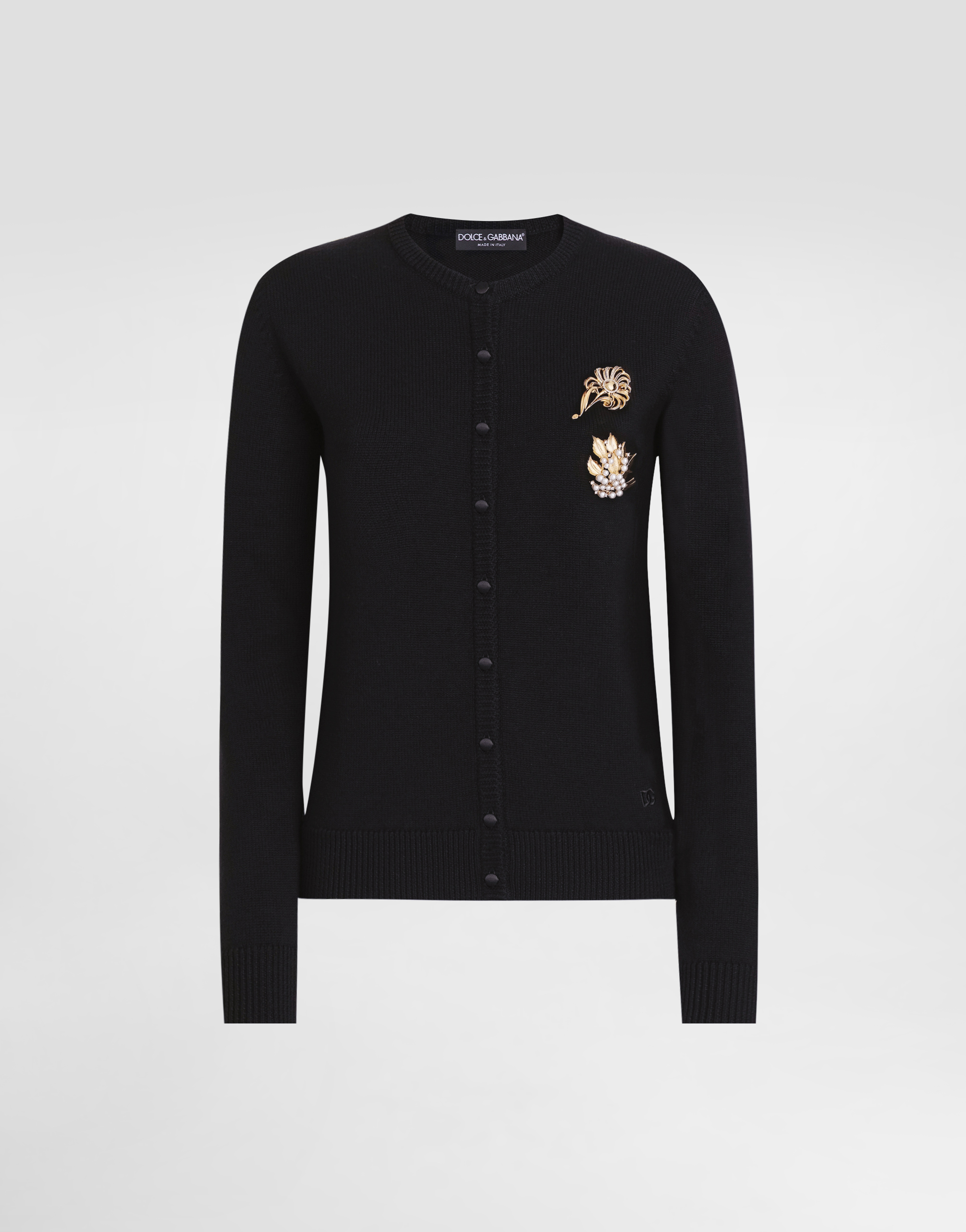 Dolce & Gabbana Brooch Crewneck Cardigan In Black
