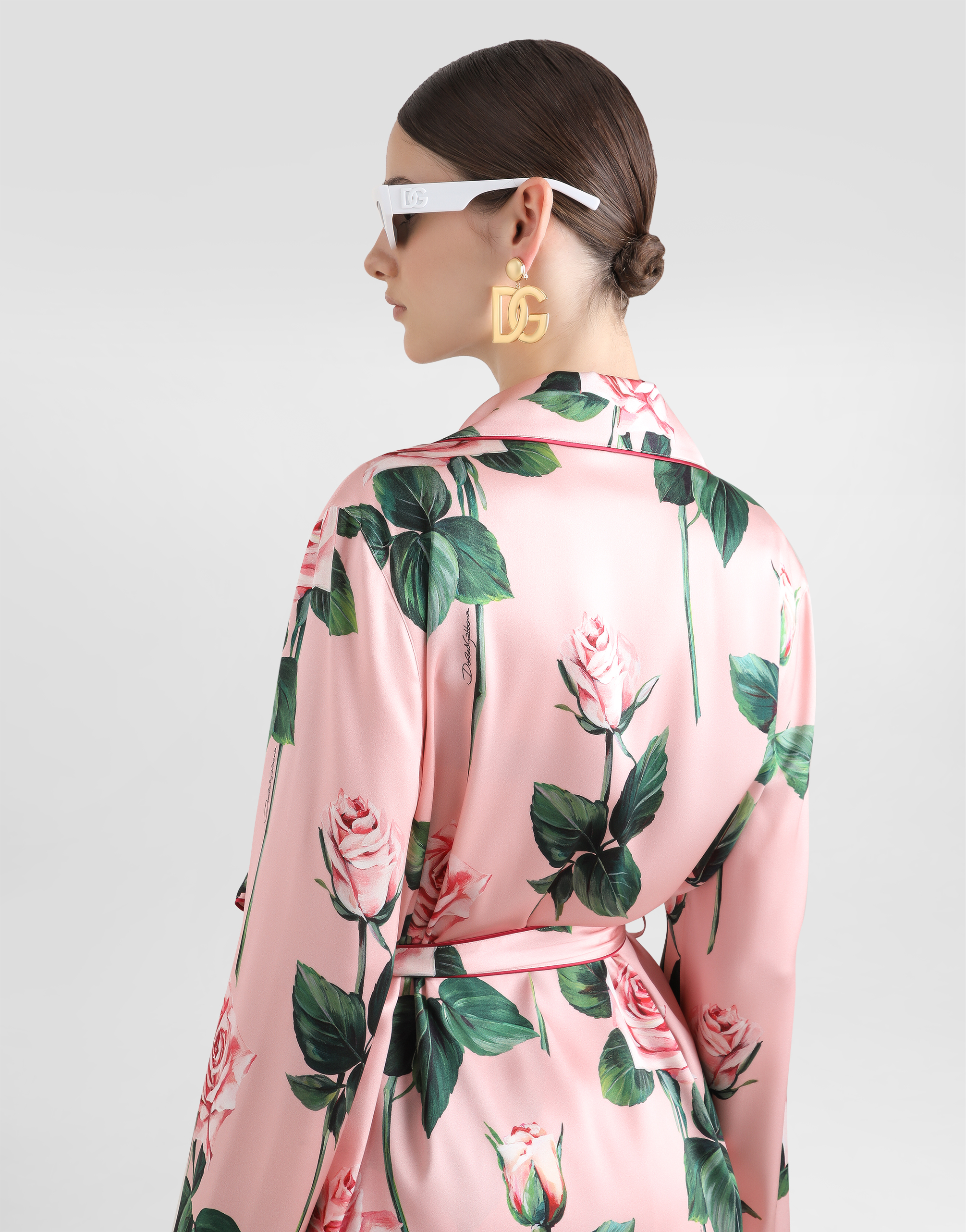 Dolce & Gabbana Silk Floral Shirt With Waist Belt In Print
