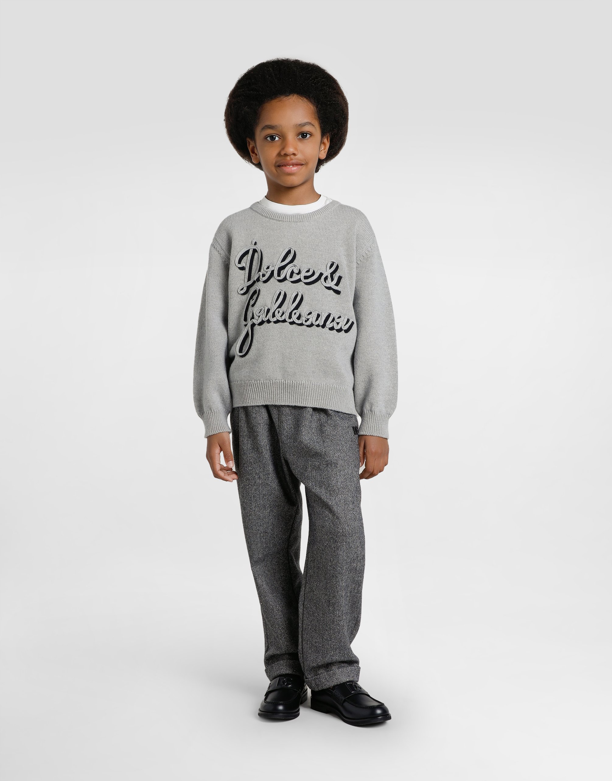 Dolce & Gabbana Wool Sweater With Embroidery In Gray
