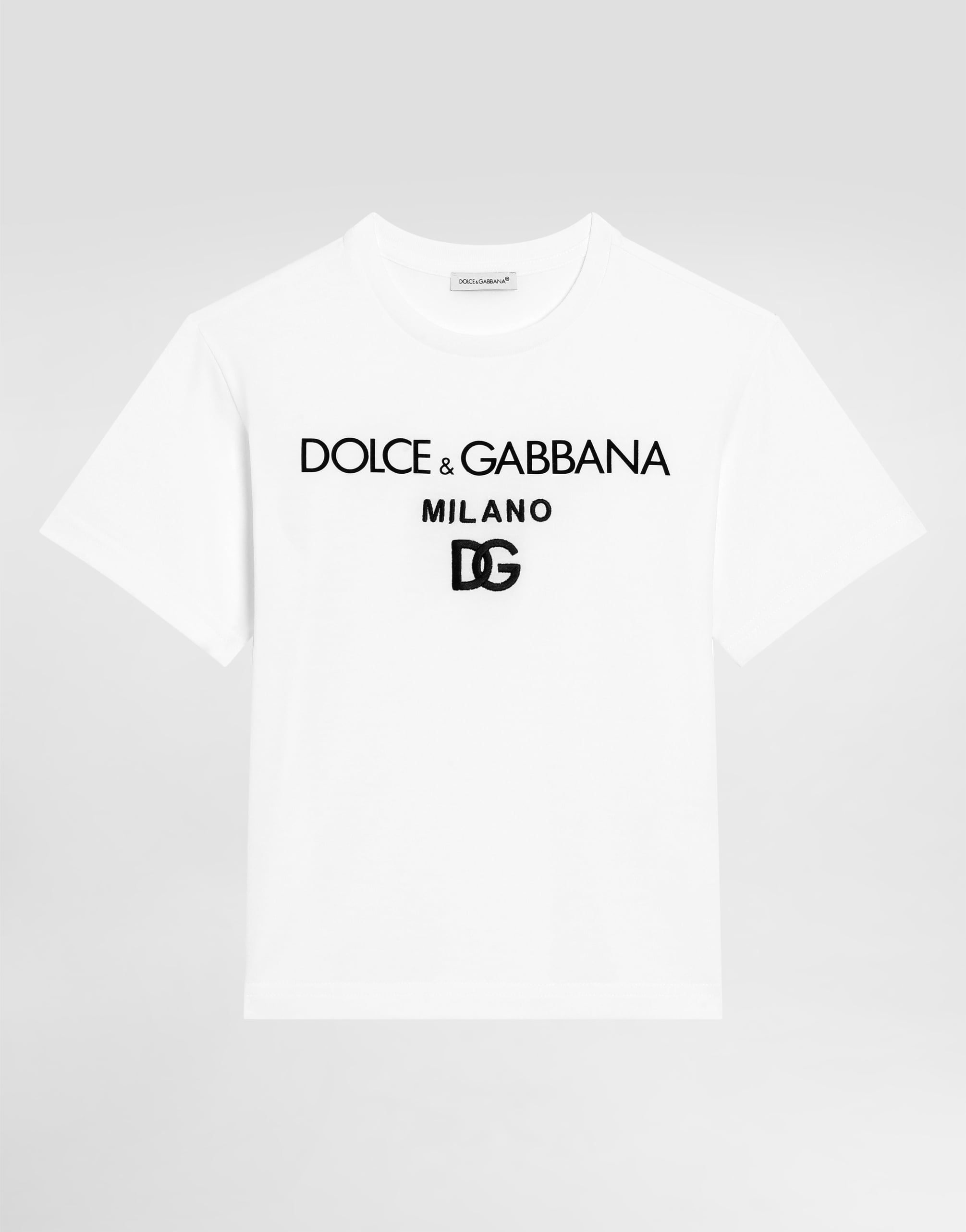 Jersey round-neck T-shirt with DG Milano embroidery in White for