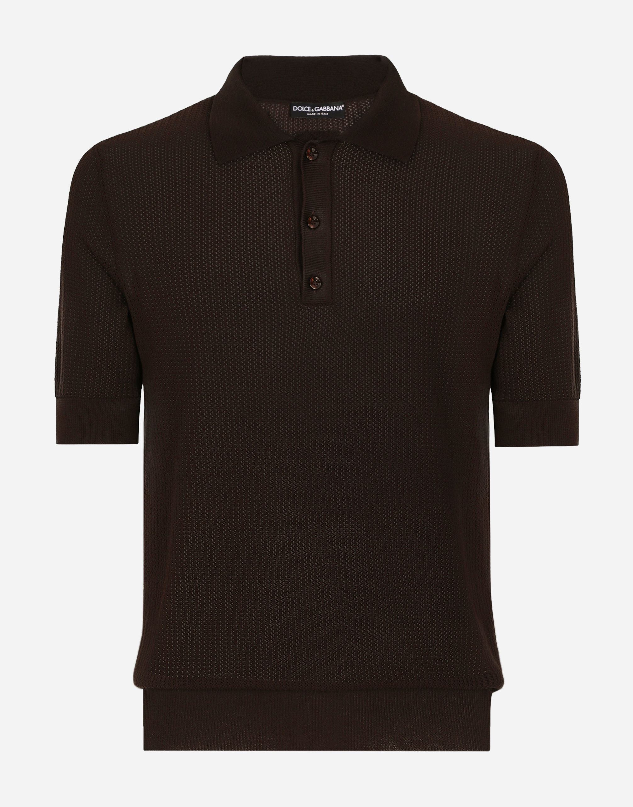 Dolce & Gabbana Cotton Polo Shirt With Logo Label In Brown