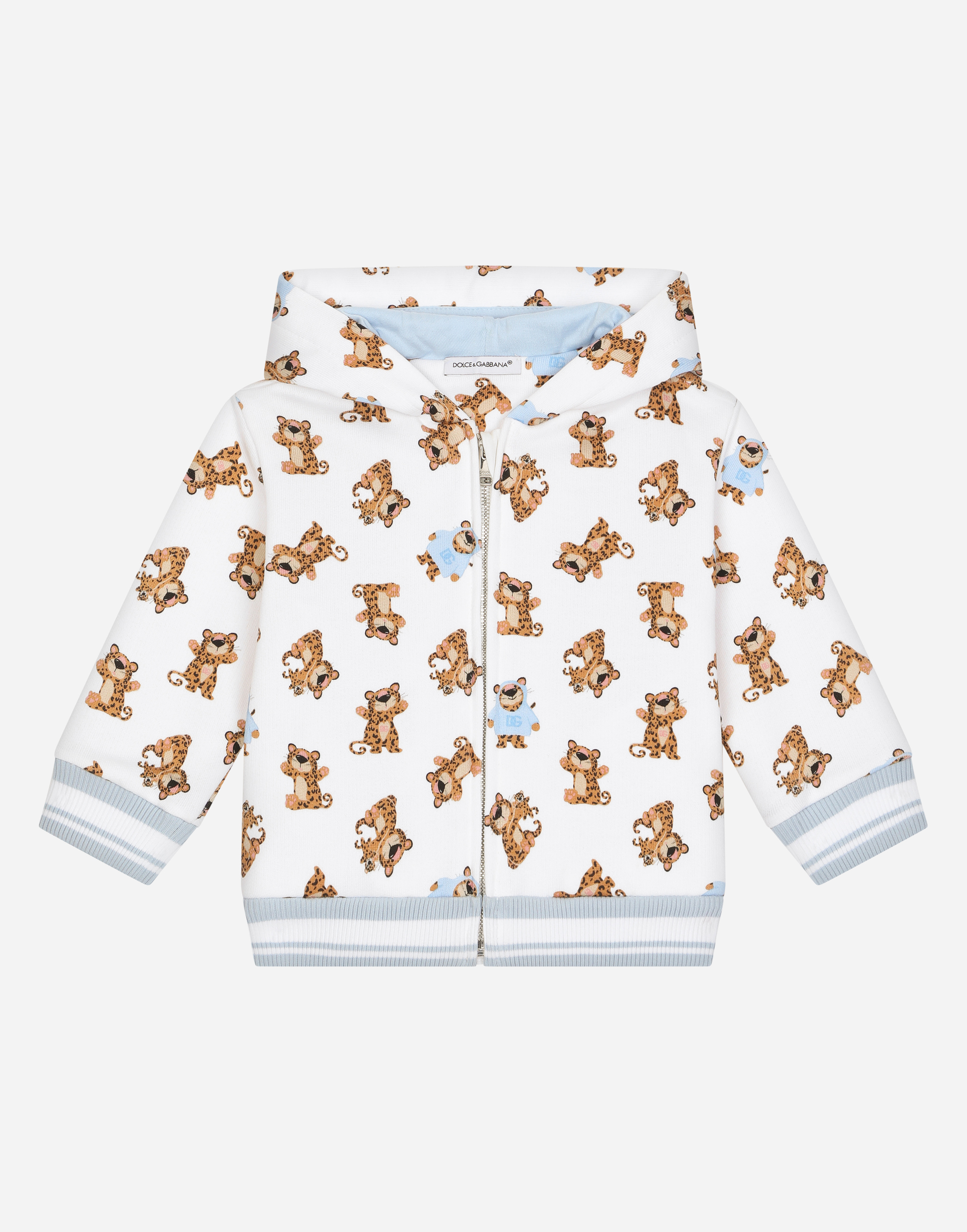 DOLCE & GABBANA ZIP-UP JERSEY HOODIE WITH BABY LEOPARD
