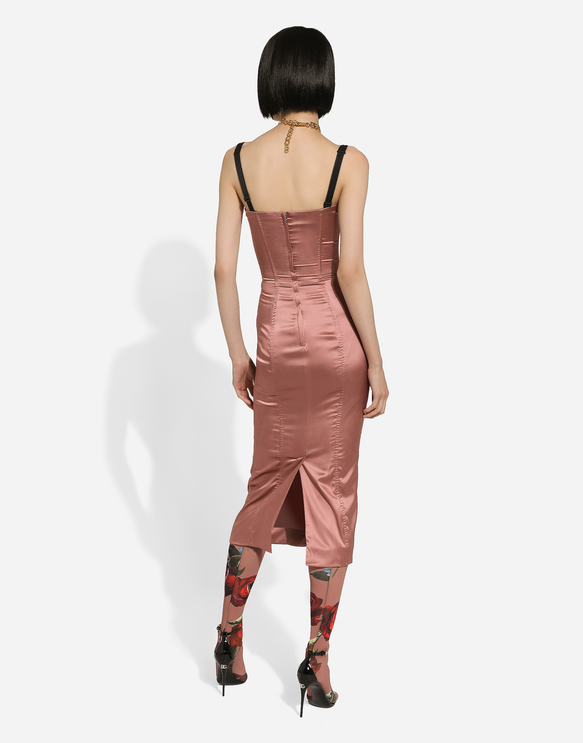 Satin calf-length corset dress