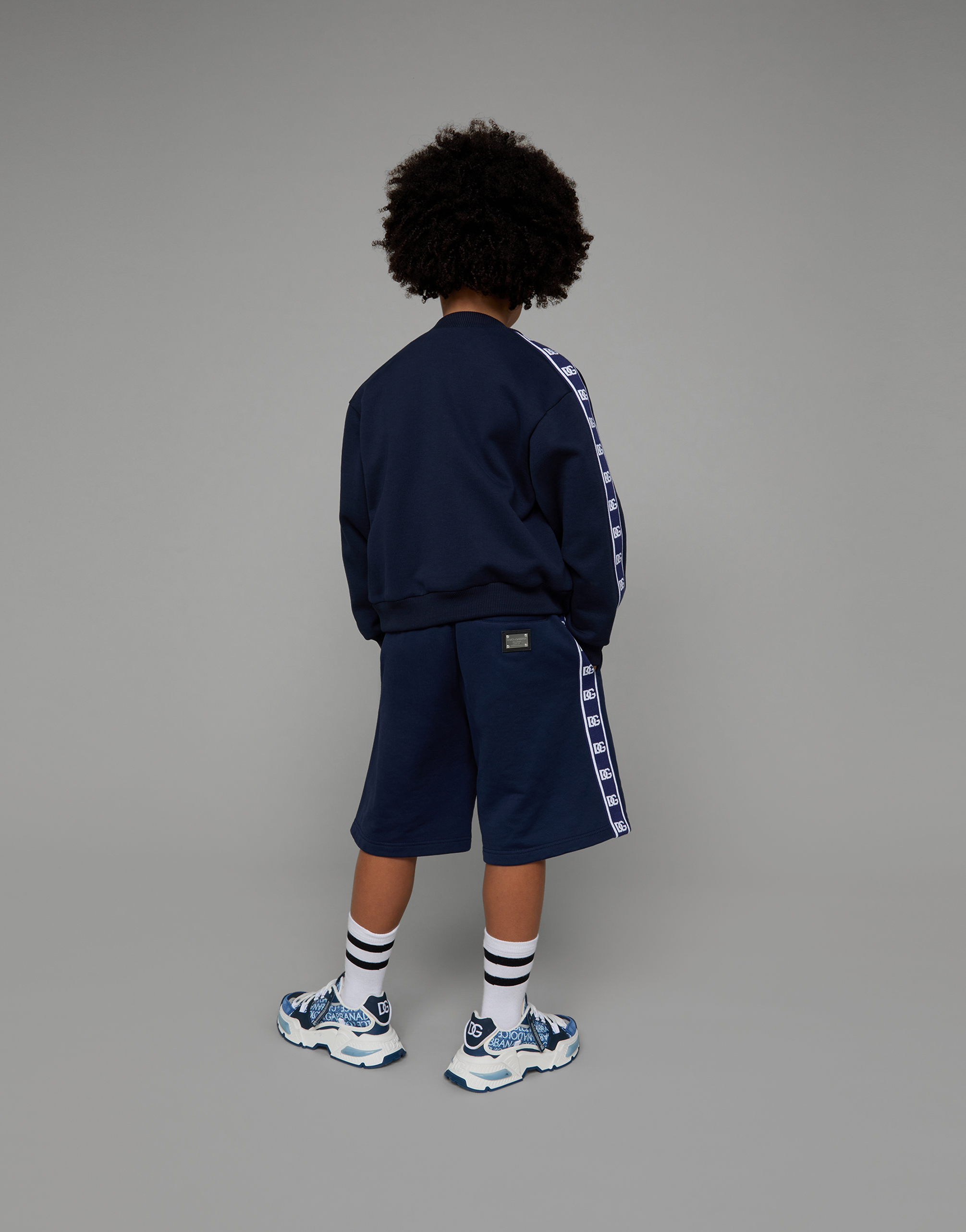 Dolce & Gabbana Zip-up Jersey Sweatshirt With Logo Side Bands In Blue