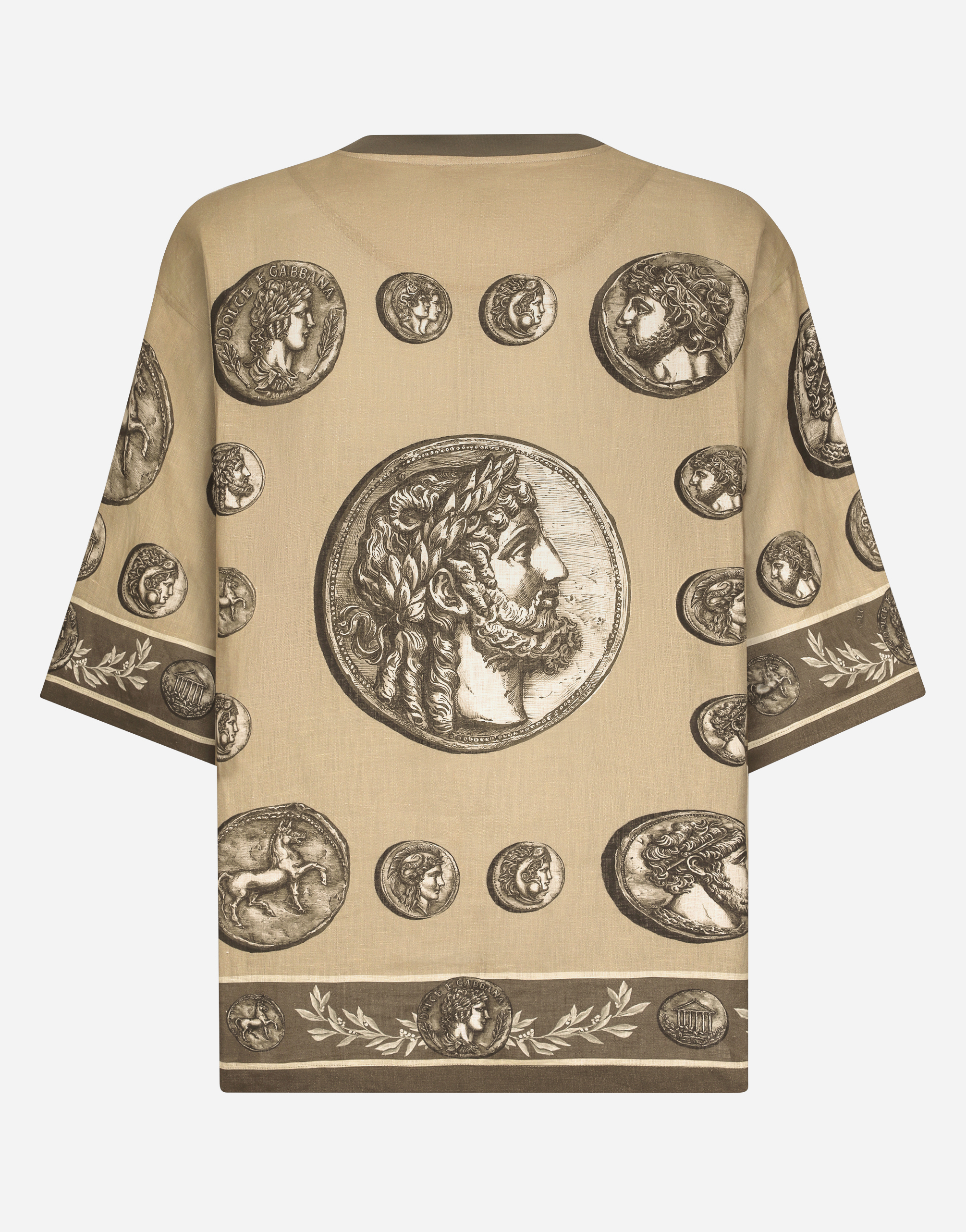 DOLCE & GABBANA COIN PRINT LINEN AND COTTON T-SHIRT