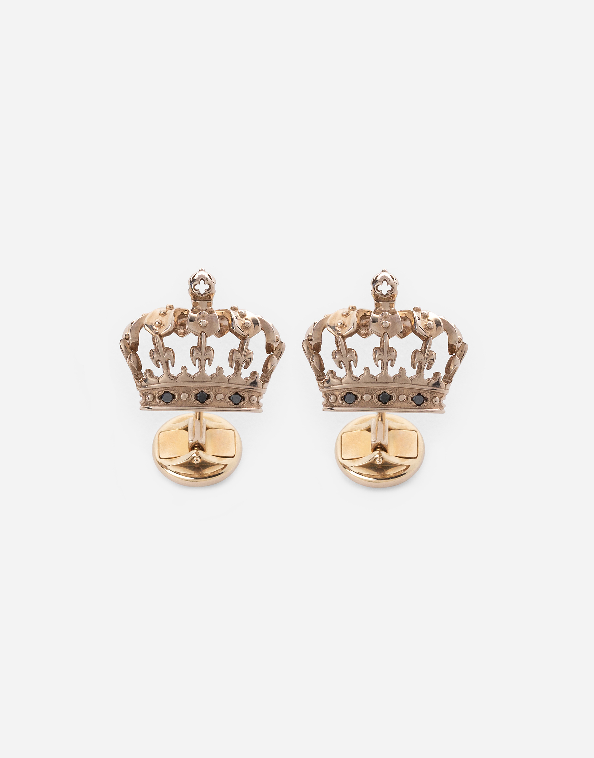 Shop Dolce & Gabbana Crown White Gold Cufflinks With Black Diamonds