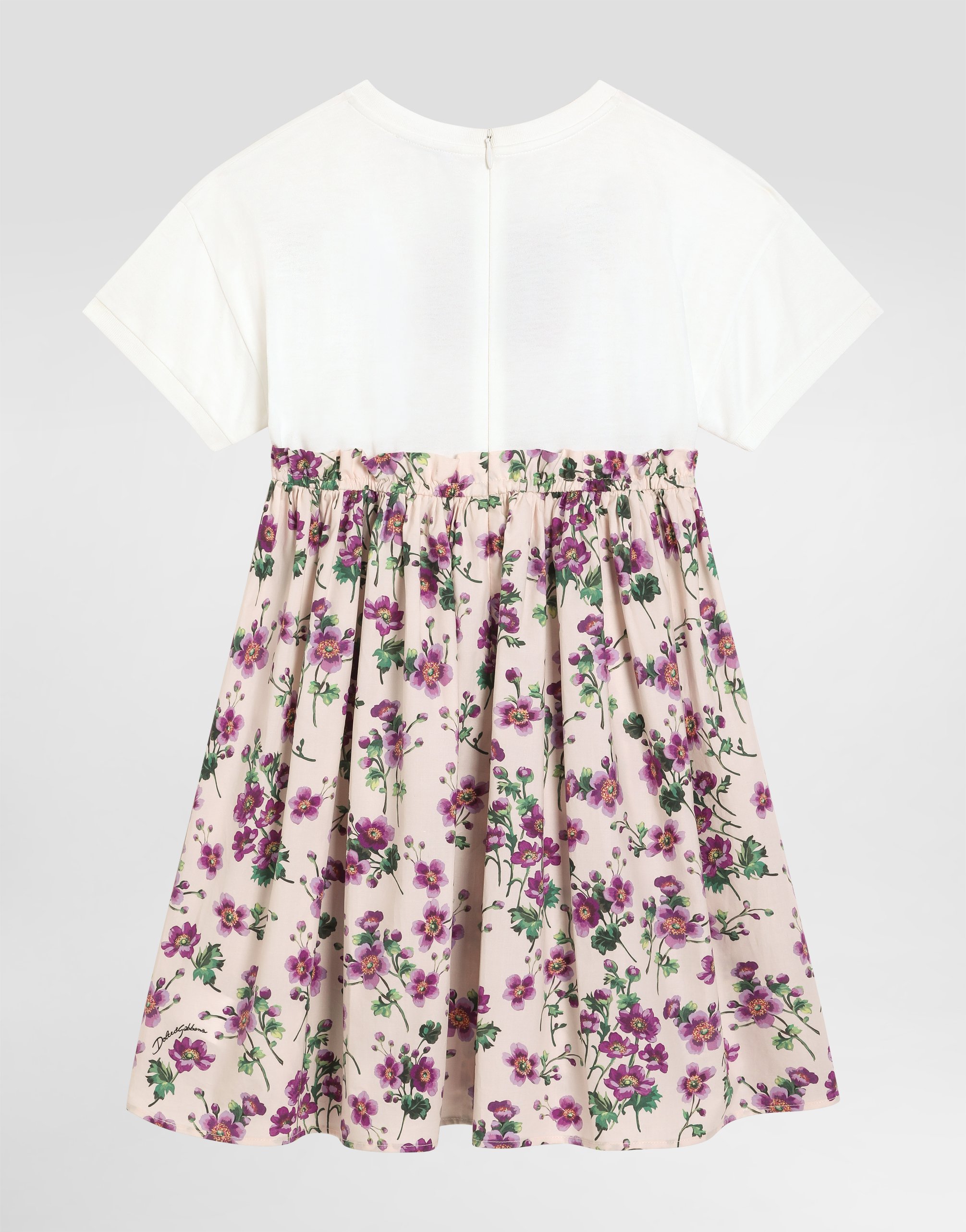 Dolce & Gabbana Flower-print Jersey And Poplin Dress In White