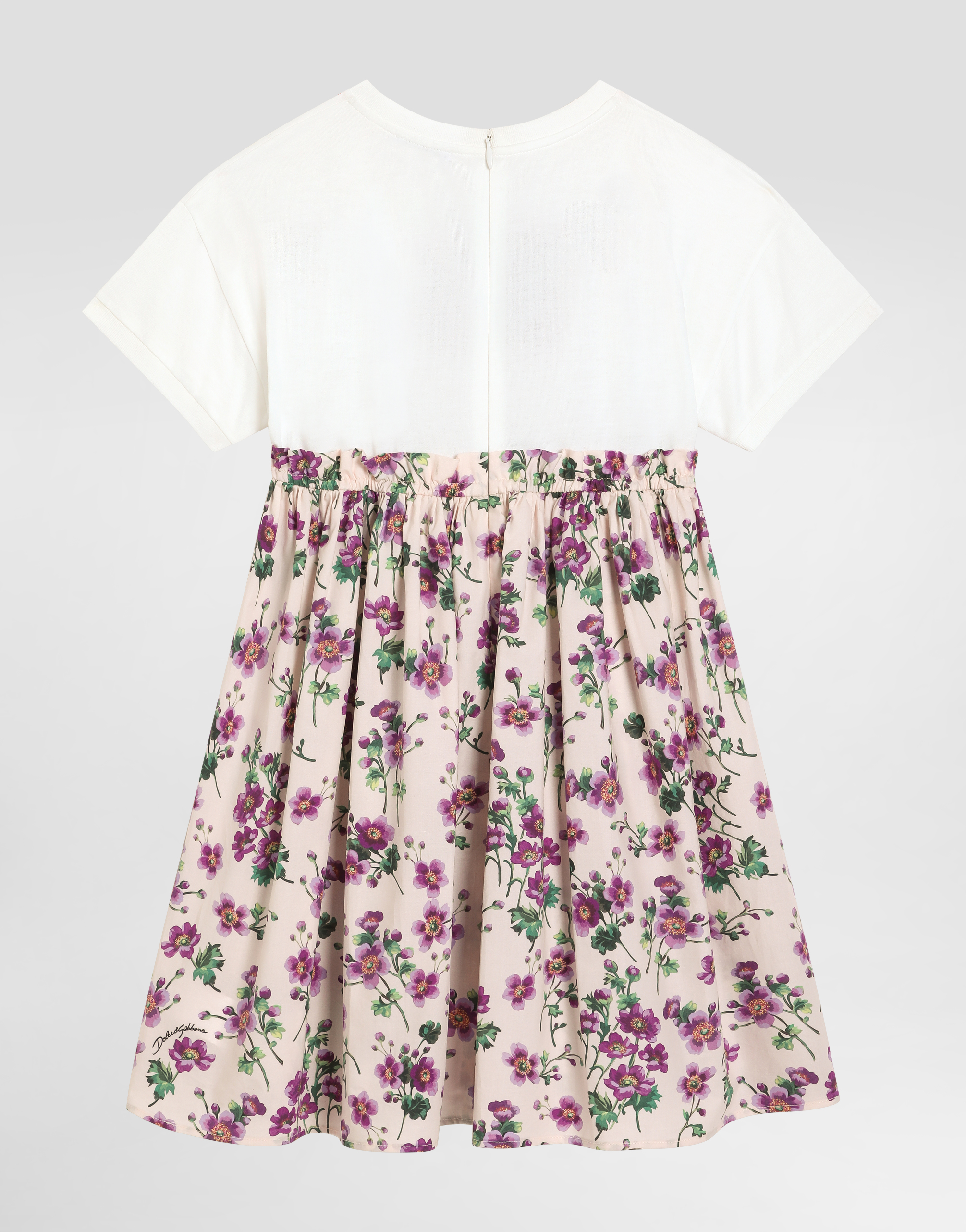 Dolce & Gabbana Flower-print Jersey And Poplin Dress In White