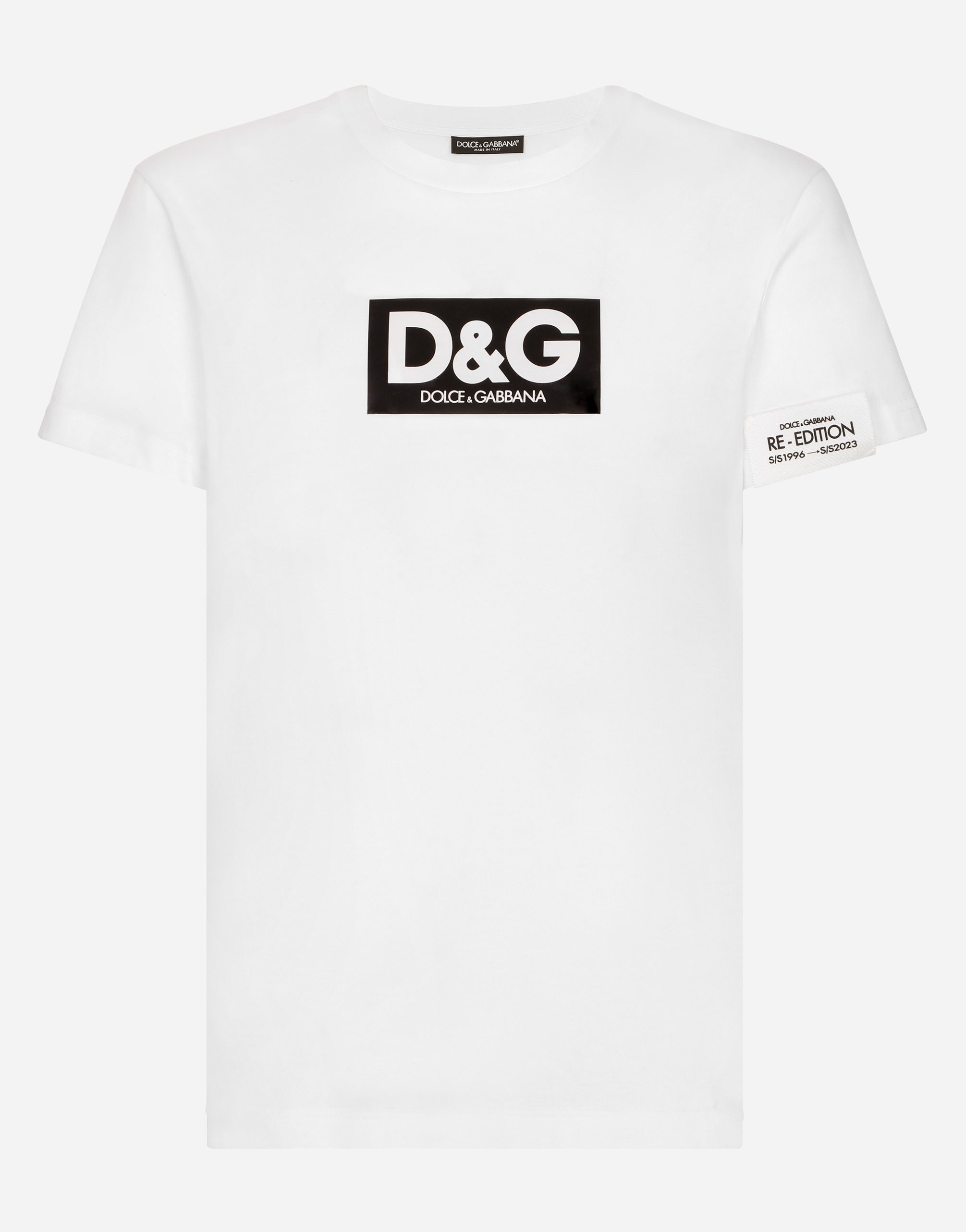 Dolce & Gabbana Cotton Round-neck T-shirt With Patch In Optical White