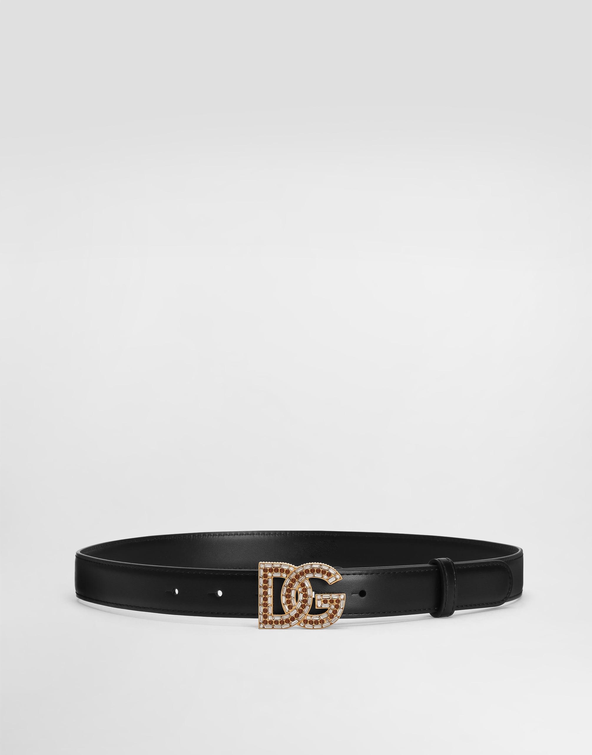 Blackのウィメンズ Calfskin belt with DG logo | Dolce&Gabbana®