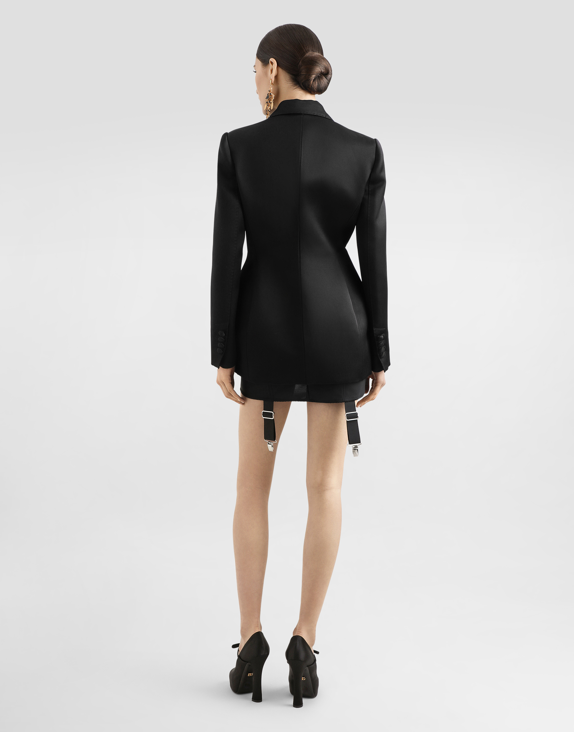 Dolce & Gabbana Double-breasted Duchess Jacket With Conical Cups In Black