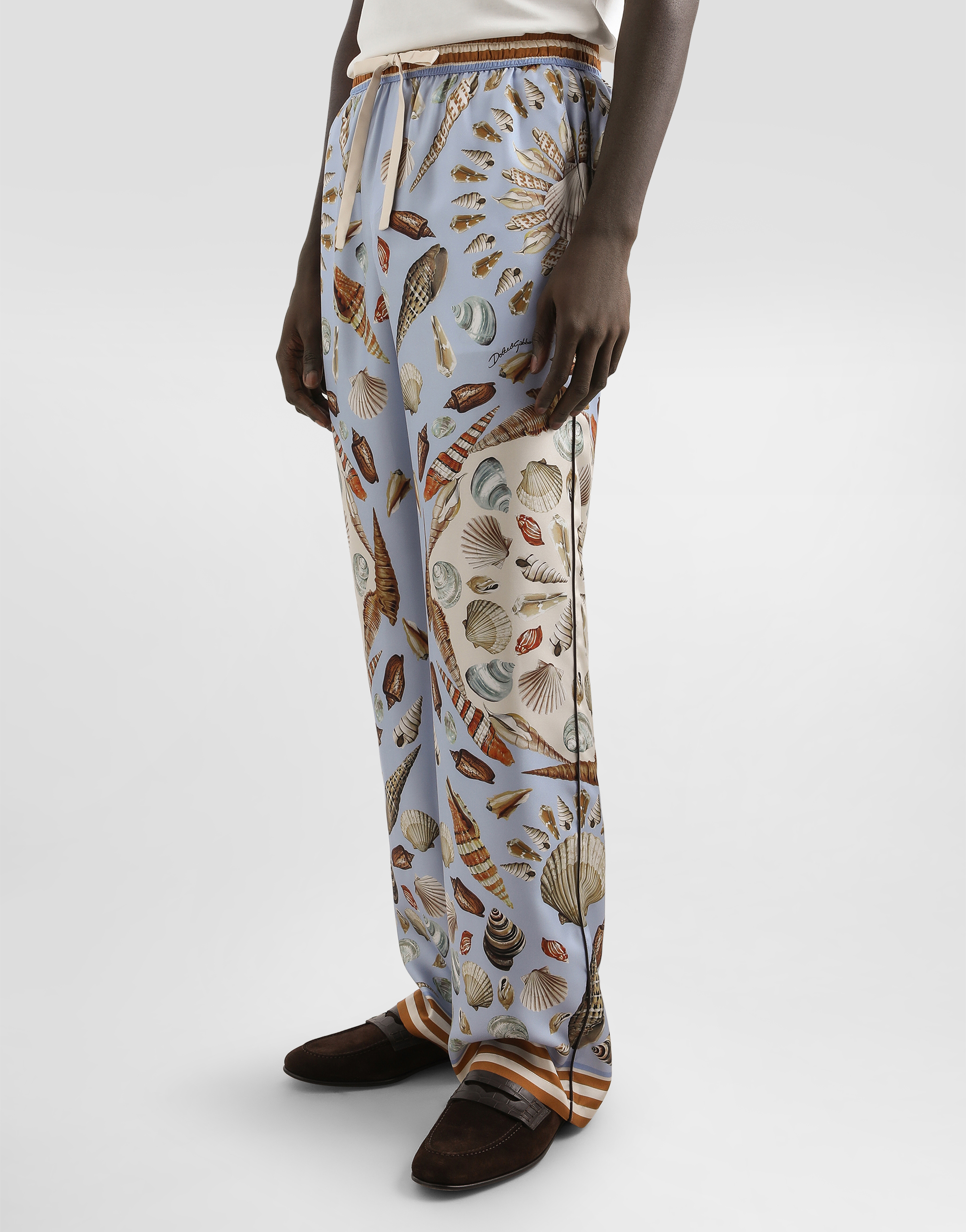 Dolce & Gabbana Shell-print Silk Twill Trousers In Gray