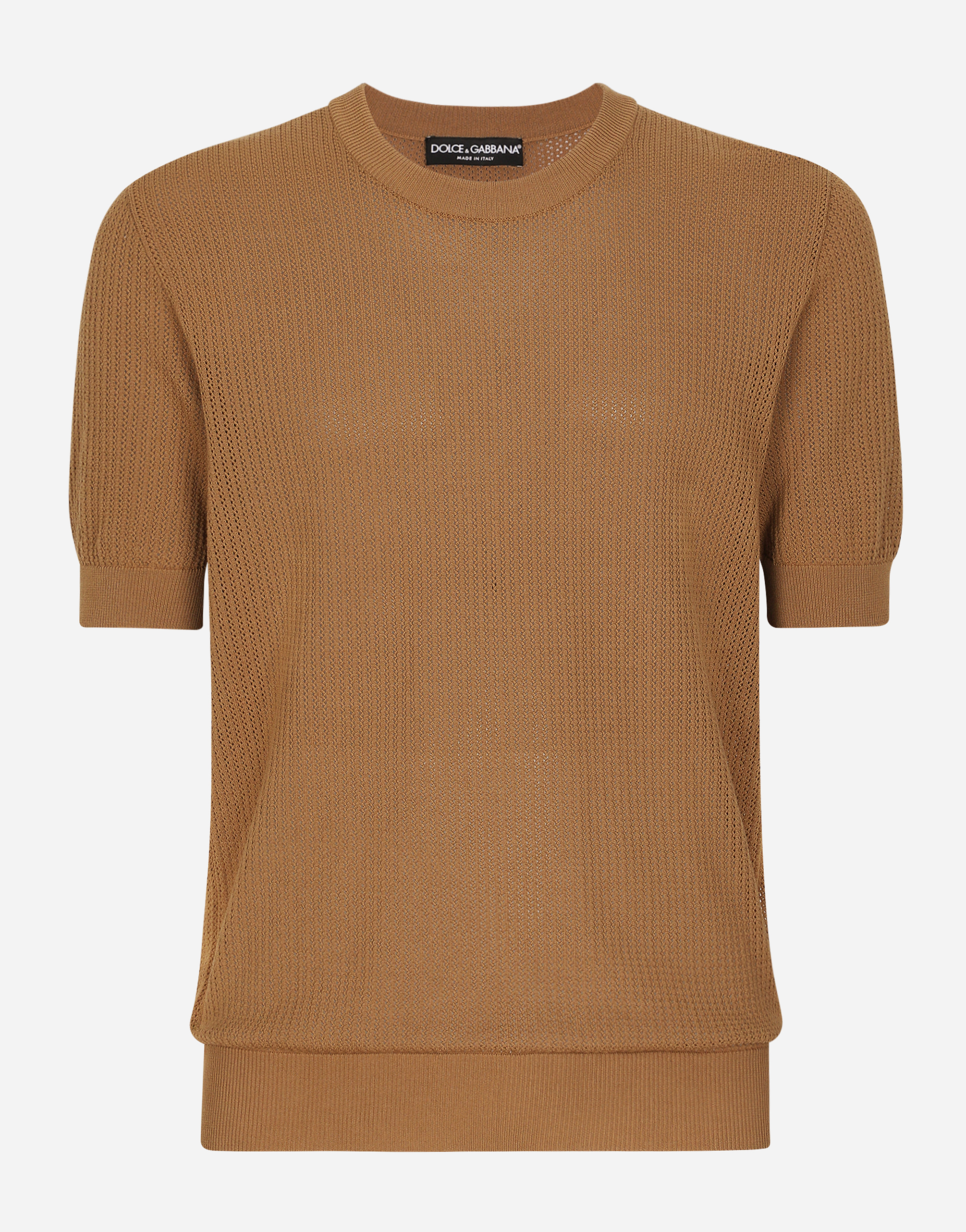 Dolce & Gabbana Cotton Sweater With Logo Label In Beige
