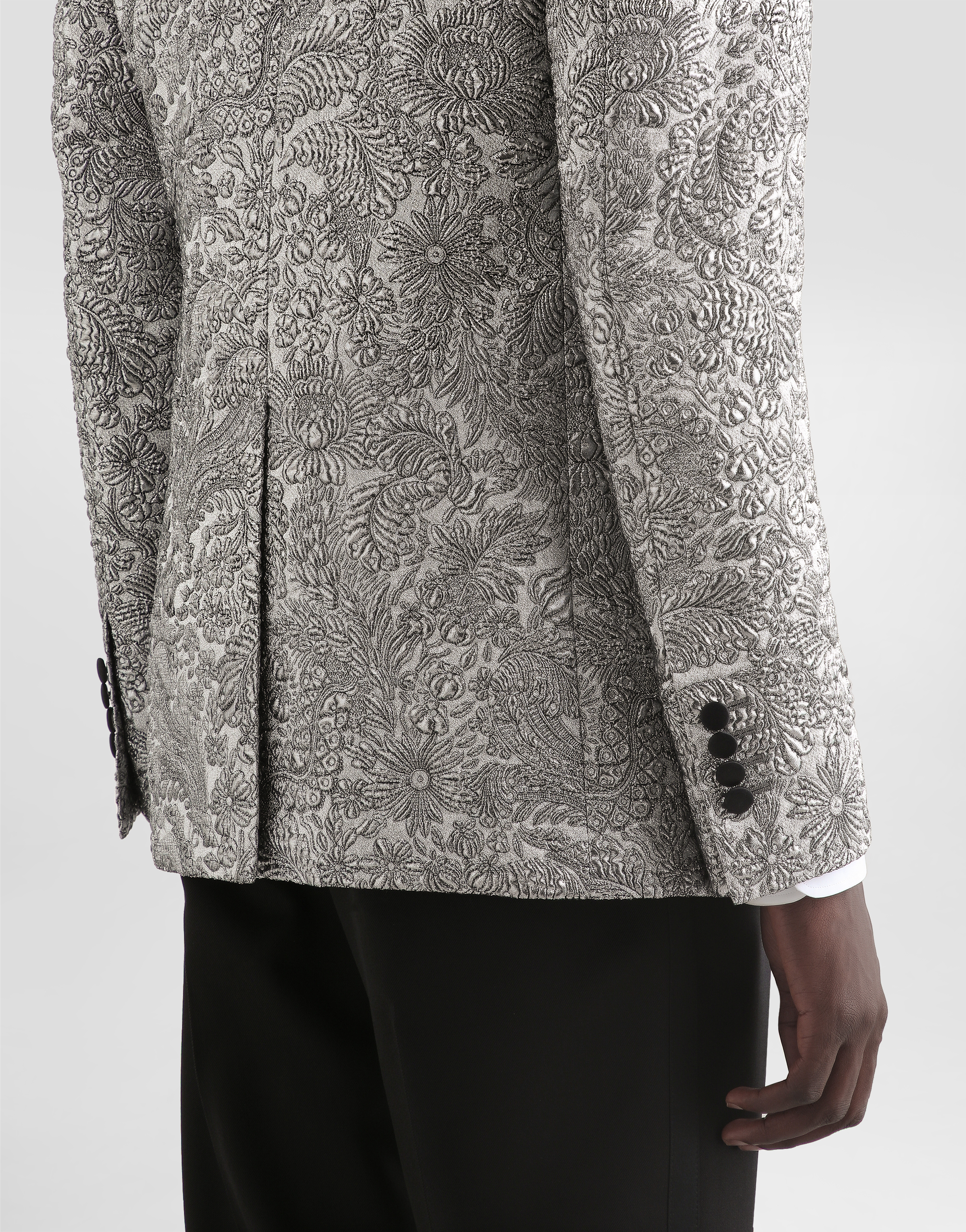 Single-breasted floral lamé jacket